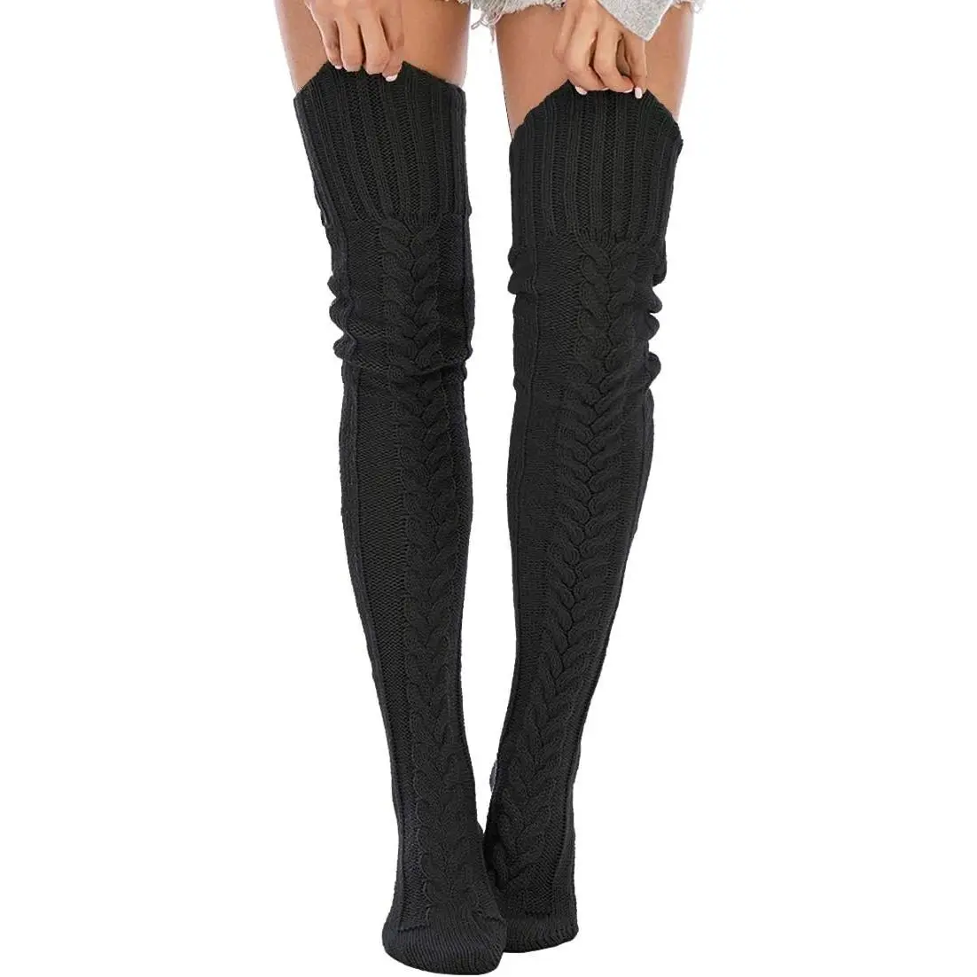 Women's Cable Knitted Thigh High Boot Socks Extra Long Winter Stockings Over Knee Leg Warmers