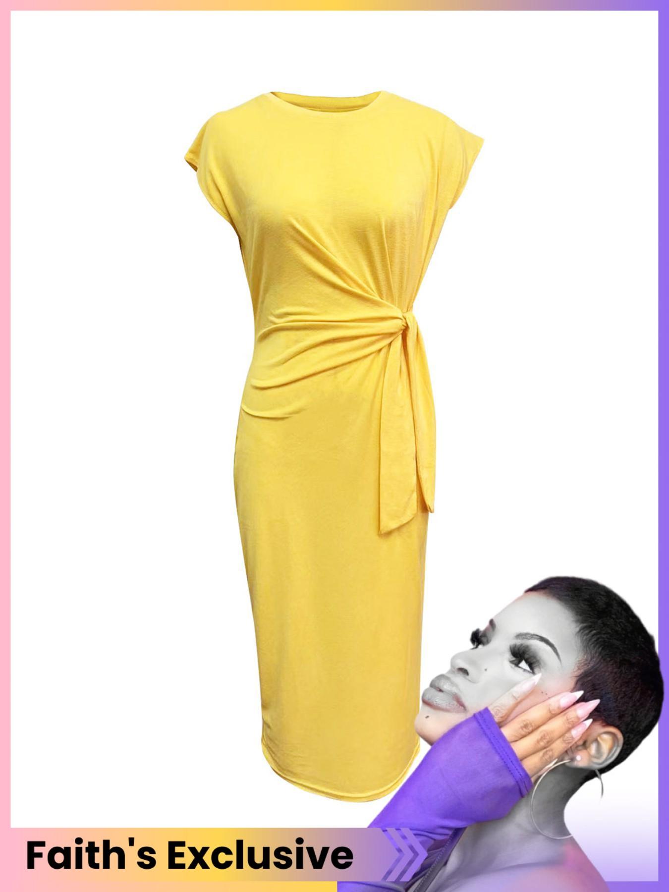 Women's Ruched Knot Front Bodycon Fit Dress, Casual Batwing Sleeve Round Neck Long Dress, Ladies Clothes for Daily Wear