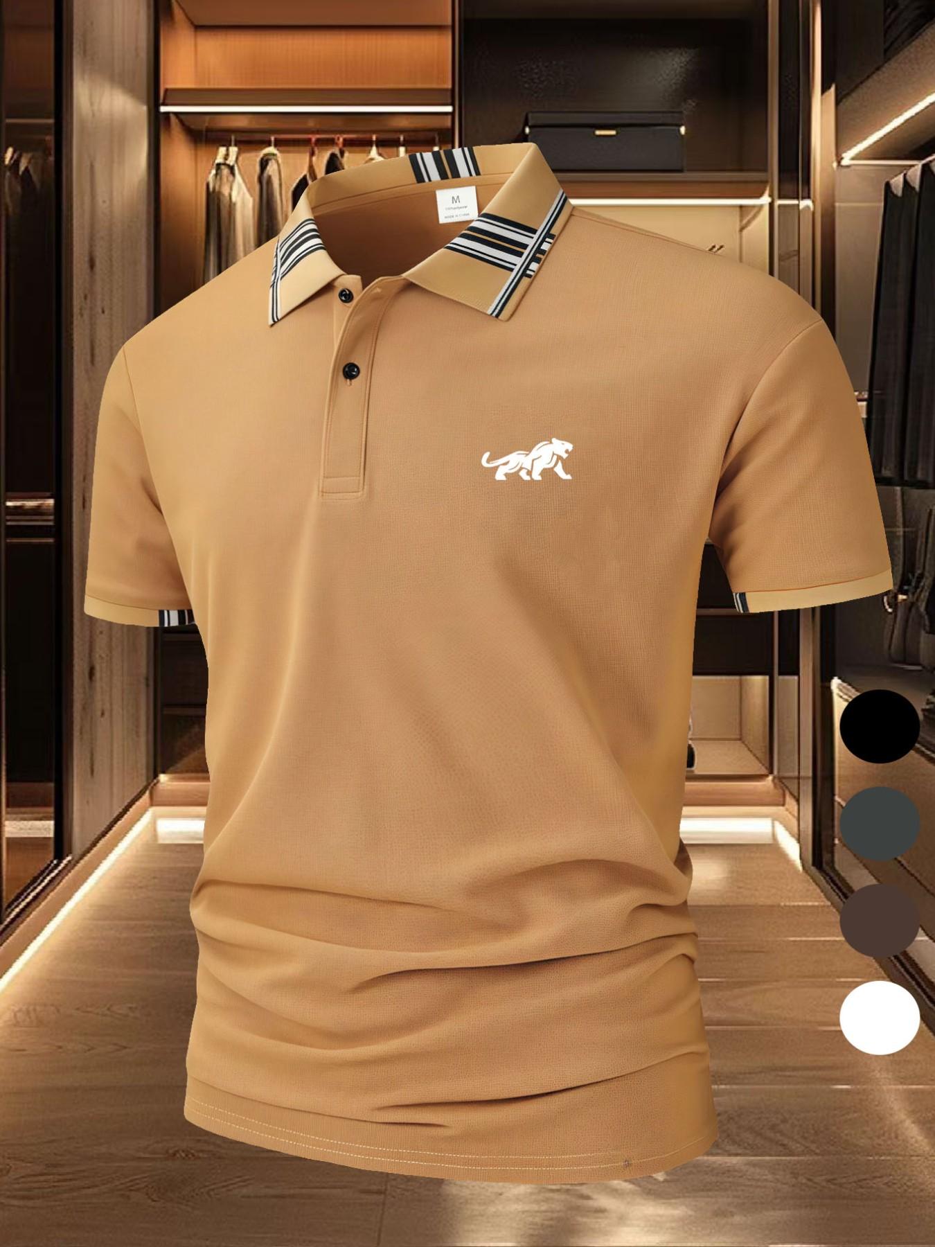 Mighty Lion [Golf Style] Men's Professional Polyester Polo Shirt Sports and Leisure Stylish Comfortable Classic Short Sleeve Men's Wear resistant and Durable Multi color In