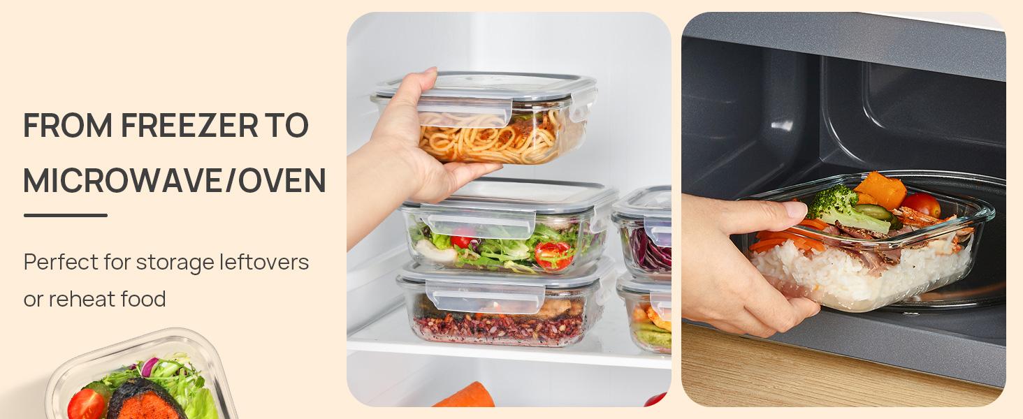5Pack 22oz Glass Storage Containers with Lids, Glass Meal Prep Food Container Sets with Snap Airtight Lid for Microwave, Oven, Freezer and Dishwasher, Grey