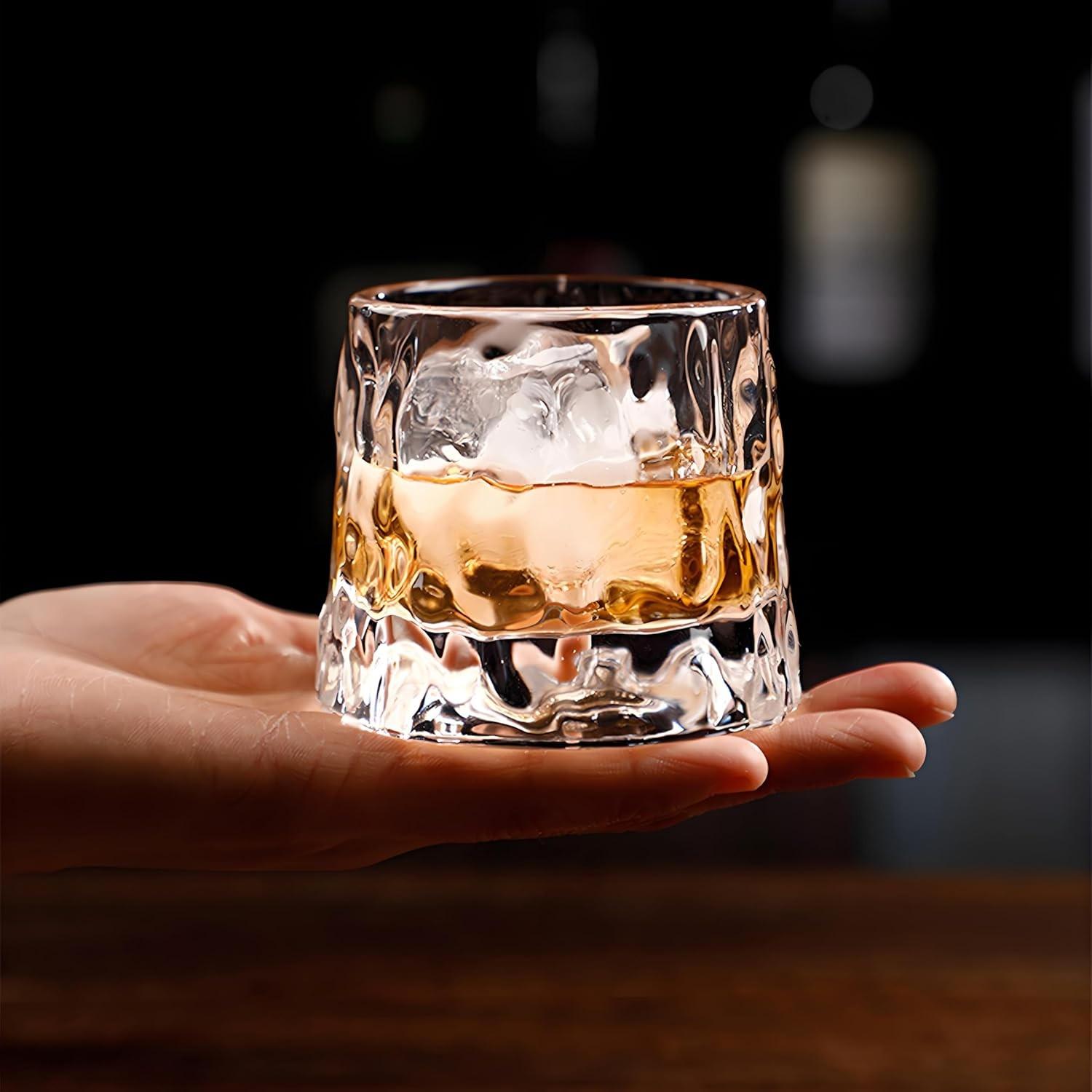 3 Piece Crystal Glass Whiskey Cup Set, Rotating Classic Old Fashioned Glassware, Home Water Mug, Ice Americano Coffee Cup, Bar Glass, Drinkware, Tumblers