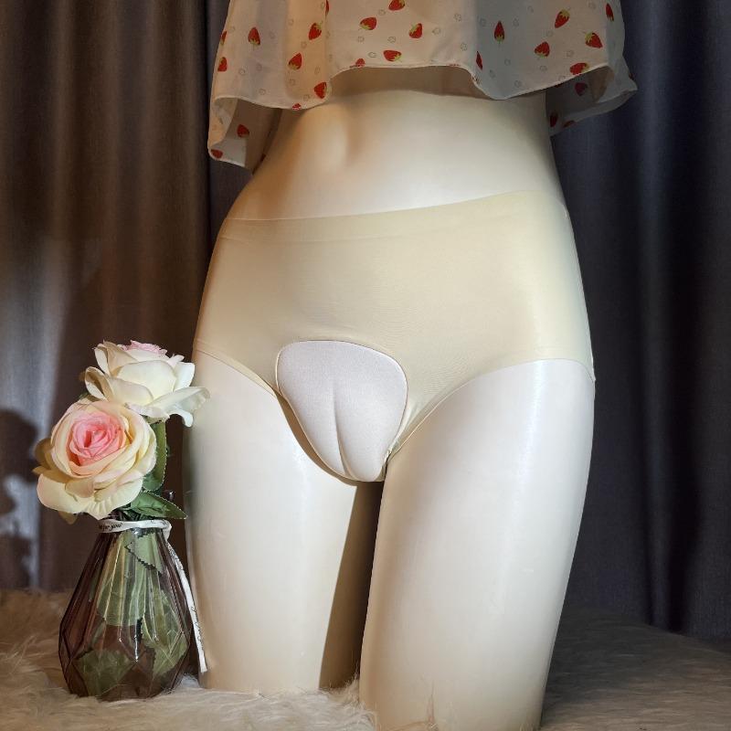 Women's Ice Silk Seamless Gaff Panty Apparel, Cotton-Lace Sexy Tucking Briefs for Transgender MTF Crossdressing, Open Back Underwear