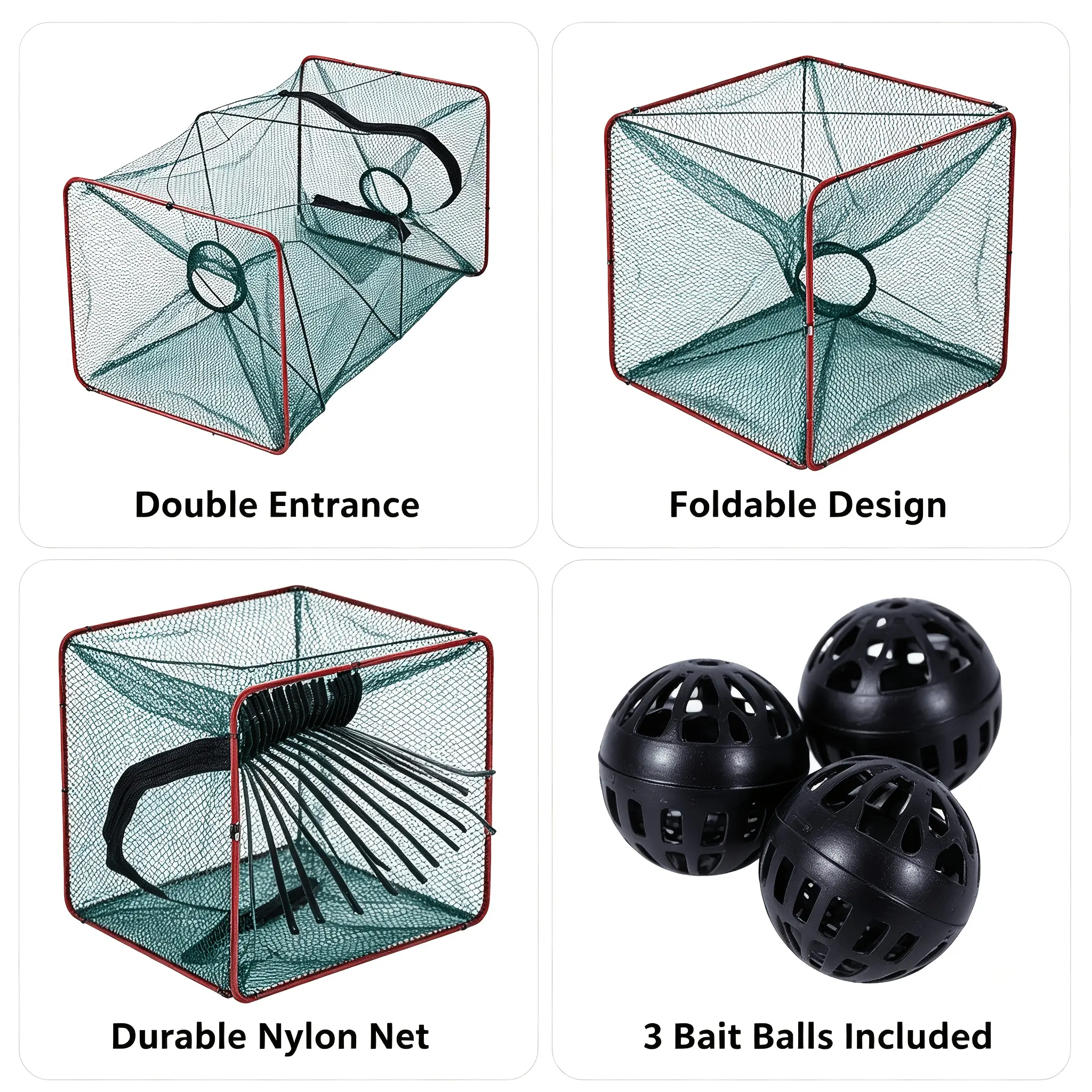 4-Pie Foldable Fishing Net Set, Fine Nylon Bait Trap for Shrimp & Crab Outdoor Gear