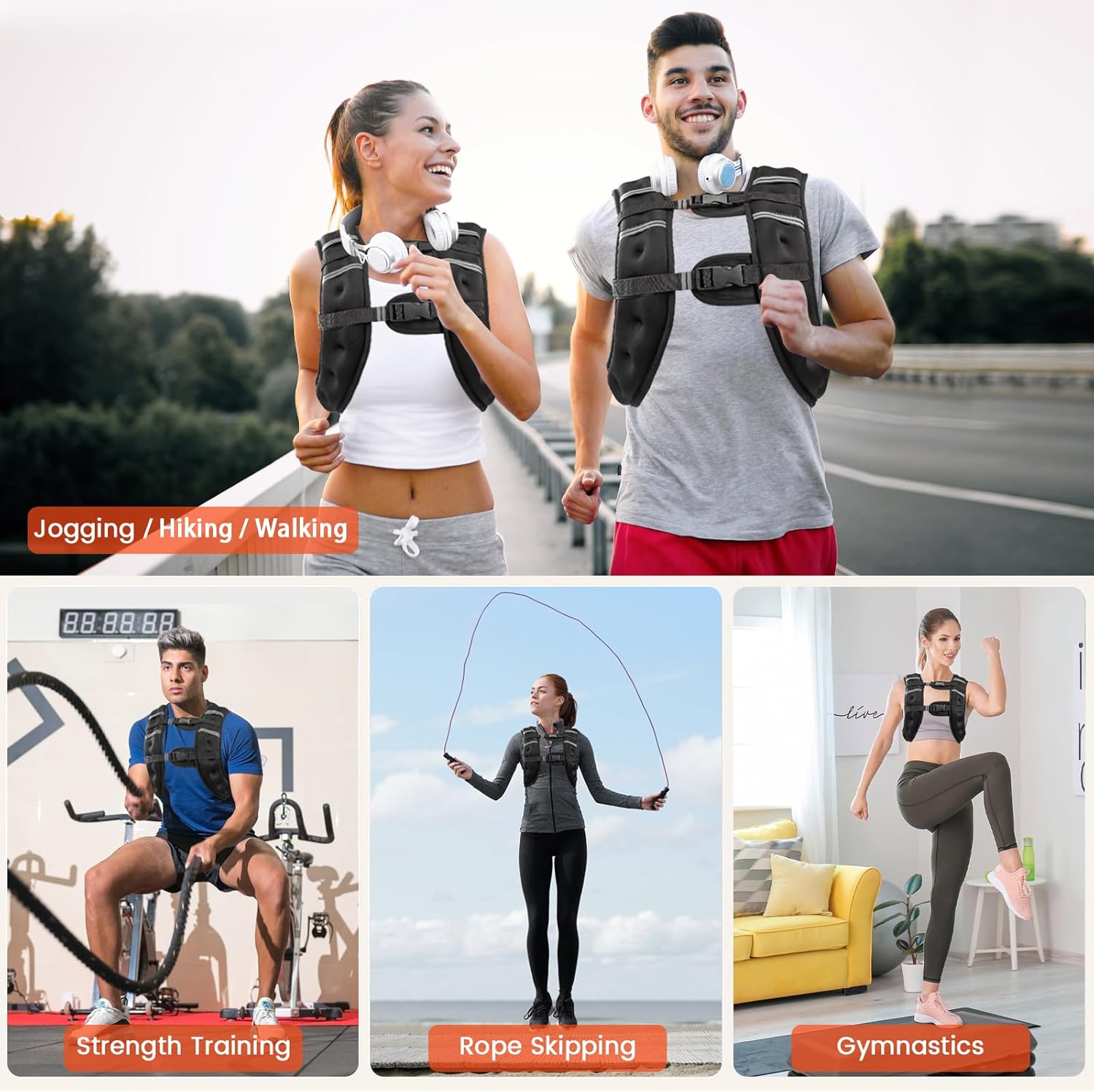 【DealsForYouDays】Adjustable Weighted Rucking Vest for Men & Women, 8lbs-25lbs Weight Range, with Detachable Phone Pouch for Walking, Training