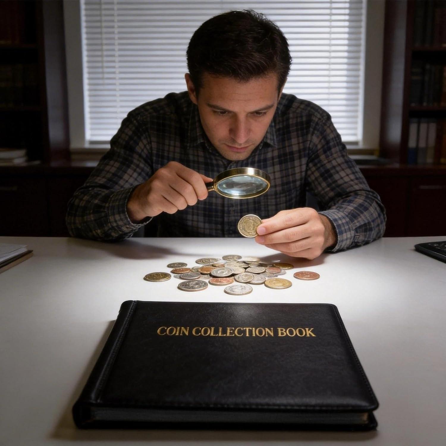 Coin Collection Album, Large Capacity Coin Currency Holder, 2-In-1 Stamp Bill Book, Coin Storage Album for Bills, Pennies, 25 Cent Coins