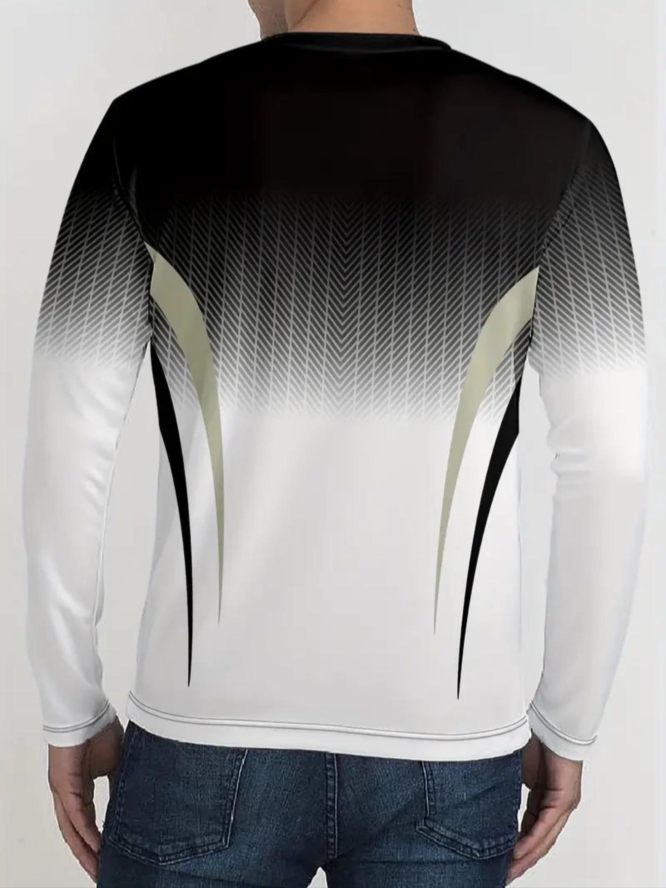 Men's Long Sleeve Gym Training Shirt, Athletic Top, Gradient Color, Breathable Fabric, Casual Fitted Design, Athletic Activewear