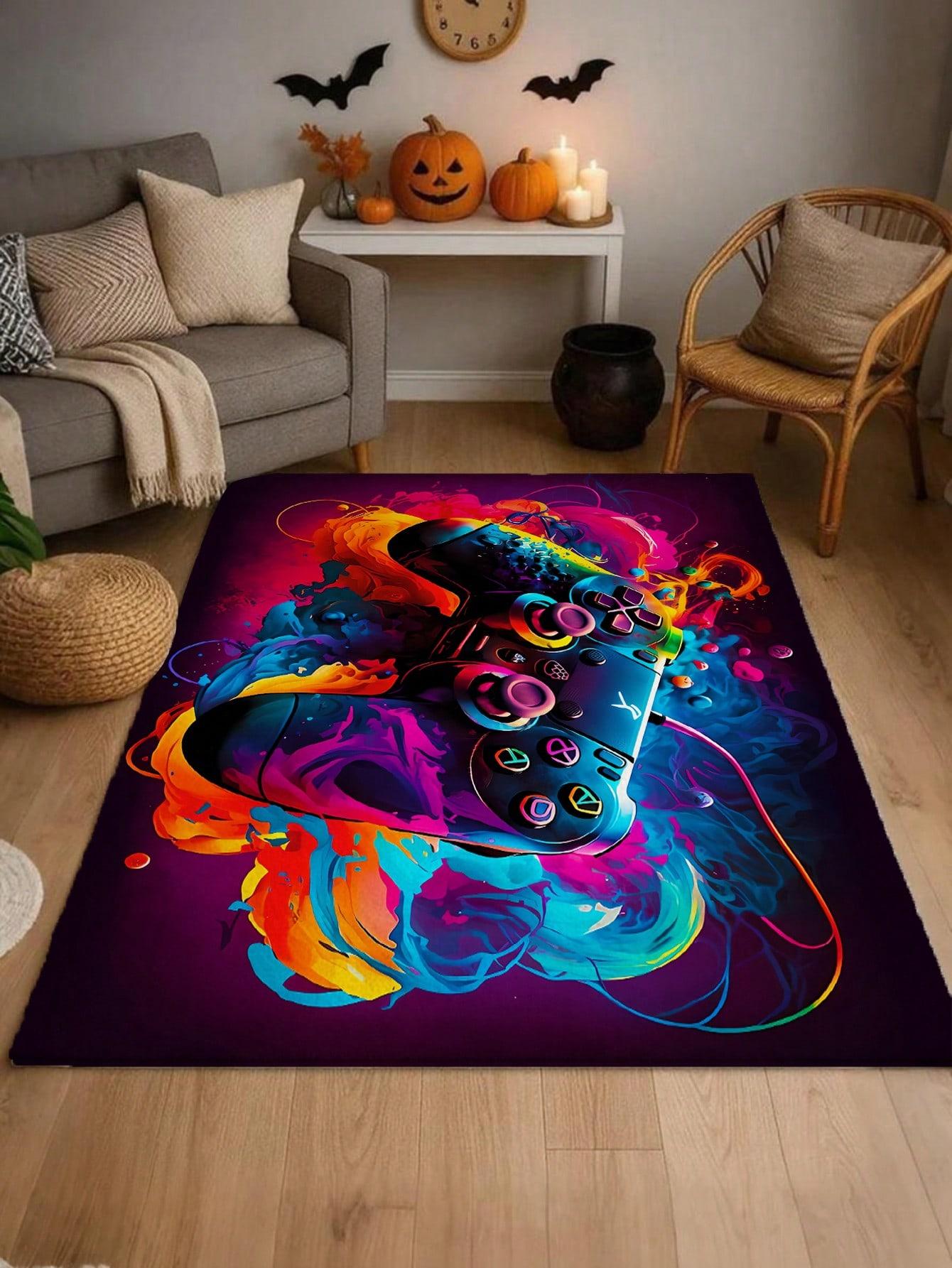 Neon Graffiti Game Controller Flannel Area Rug - Colorful Gaming Print Soft Mat for Living Room, Non-Slip Gamer Home Decor#GameControllerRug #GamingMat #GamerRoomDecor #NeonGraffitiCarpet #NonSlipFlannelRug