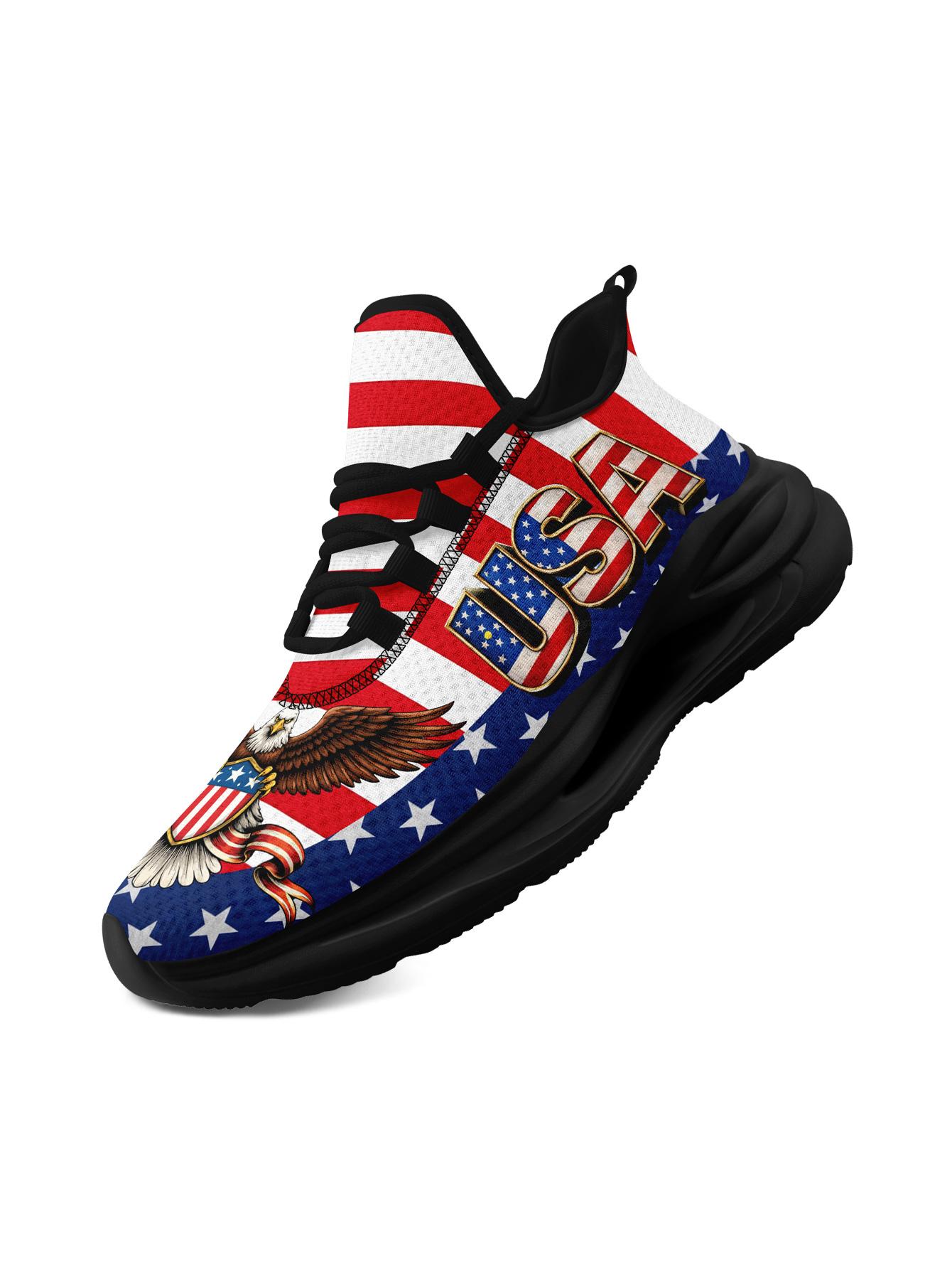 Men's Bold US Eagle Graphic Sports Shoes, Breathable Lightweight Athletic Blade Sneakers, Comfortable Plus Size Casual Footwear