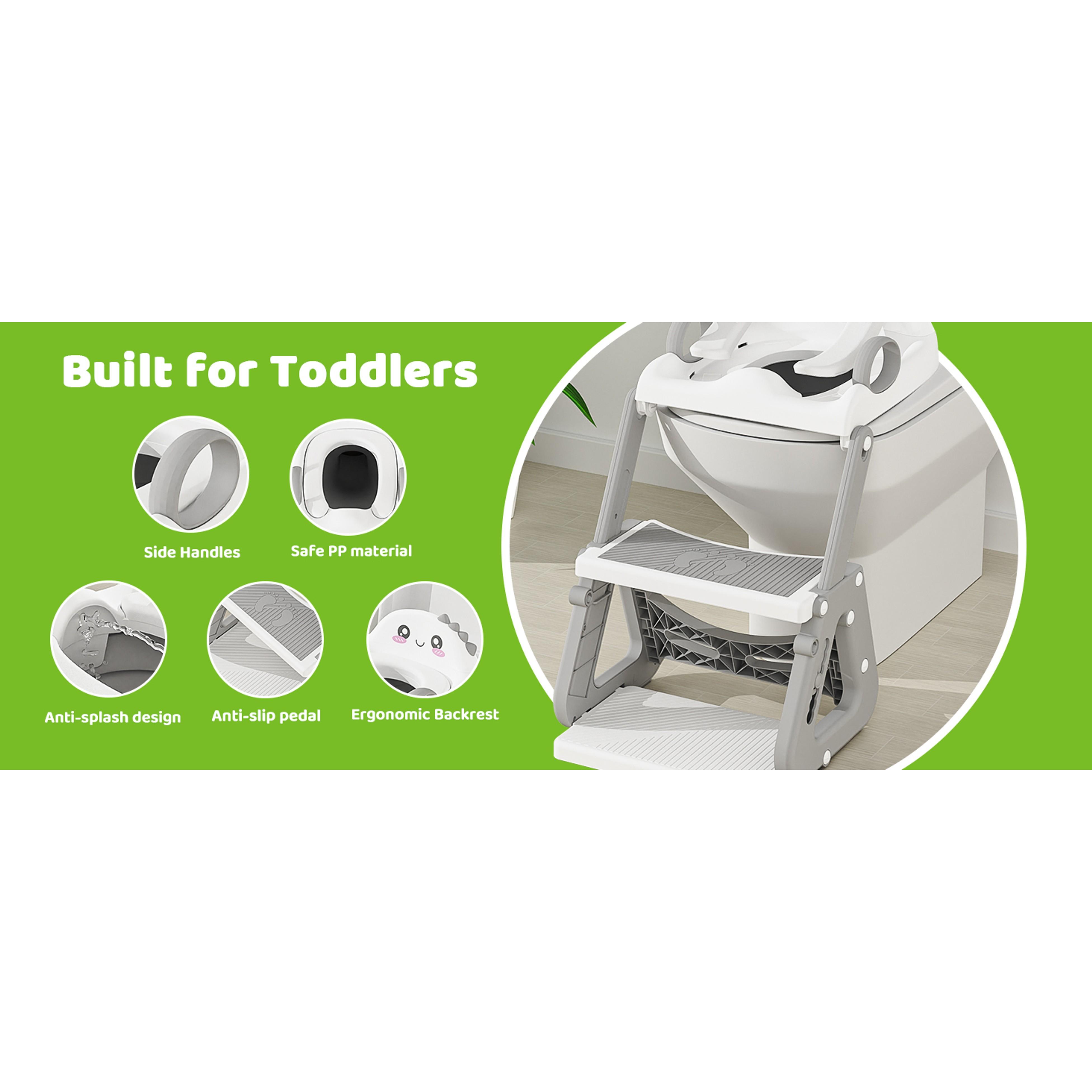 Potty Training Seat, Upgrade 2 in 1 Potty Training Toilet with Step Stool Foldable Toddler Toilet Seat for Kids Boys Girls Toddler Potty with Splash Guard Anti-Slip Pad Adjustable Ladder & Seat Height