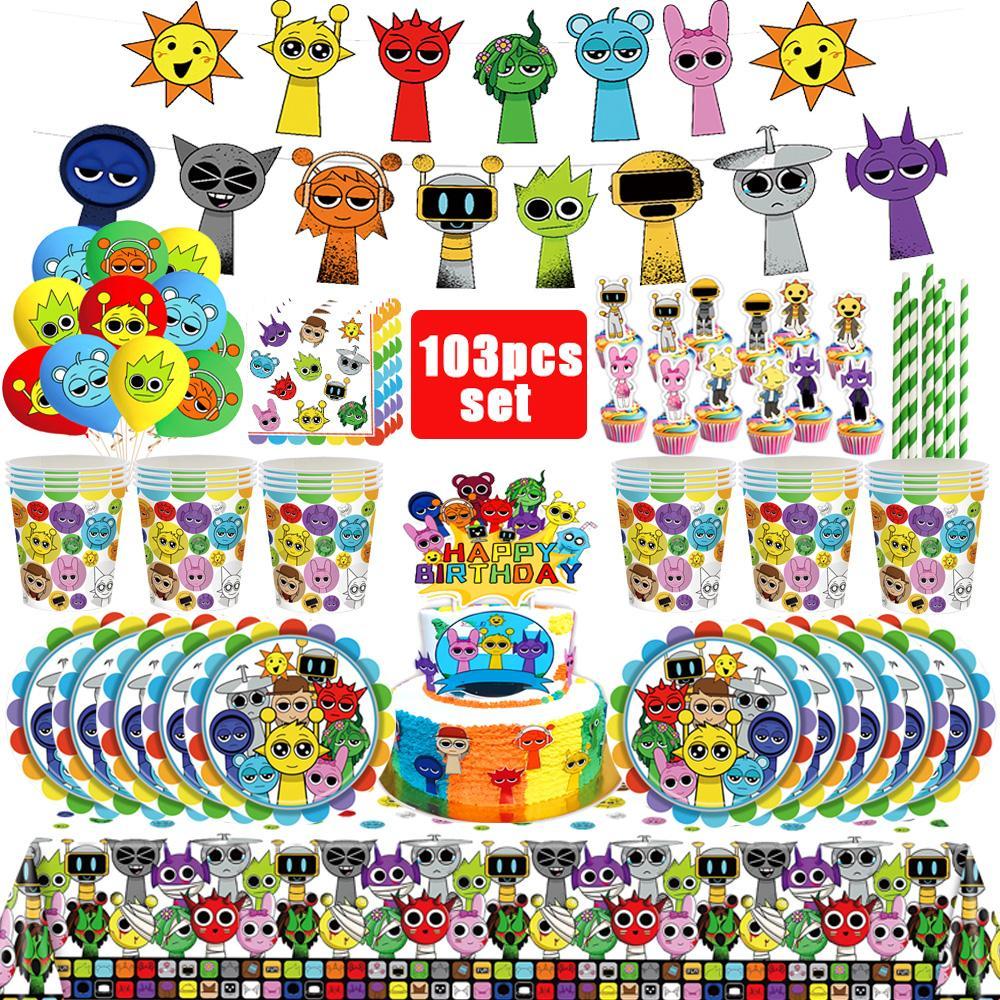 Sprunki Birthday Party Decorations Incredibox Set Game Tableware Tablecloth Plate Cup Balloon Cake Topper for Boys Girl Supplies