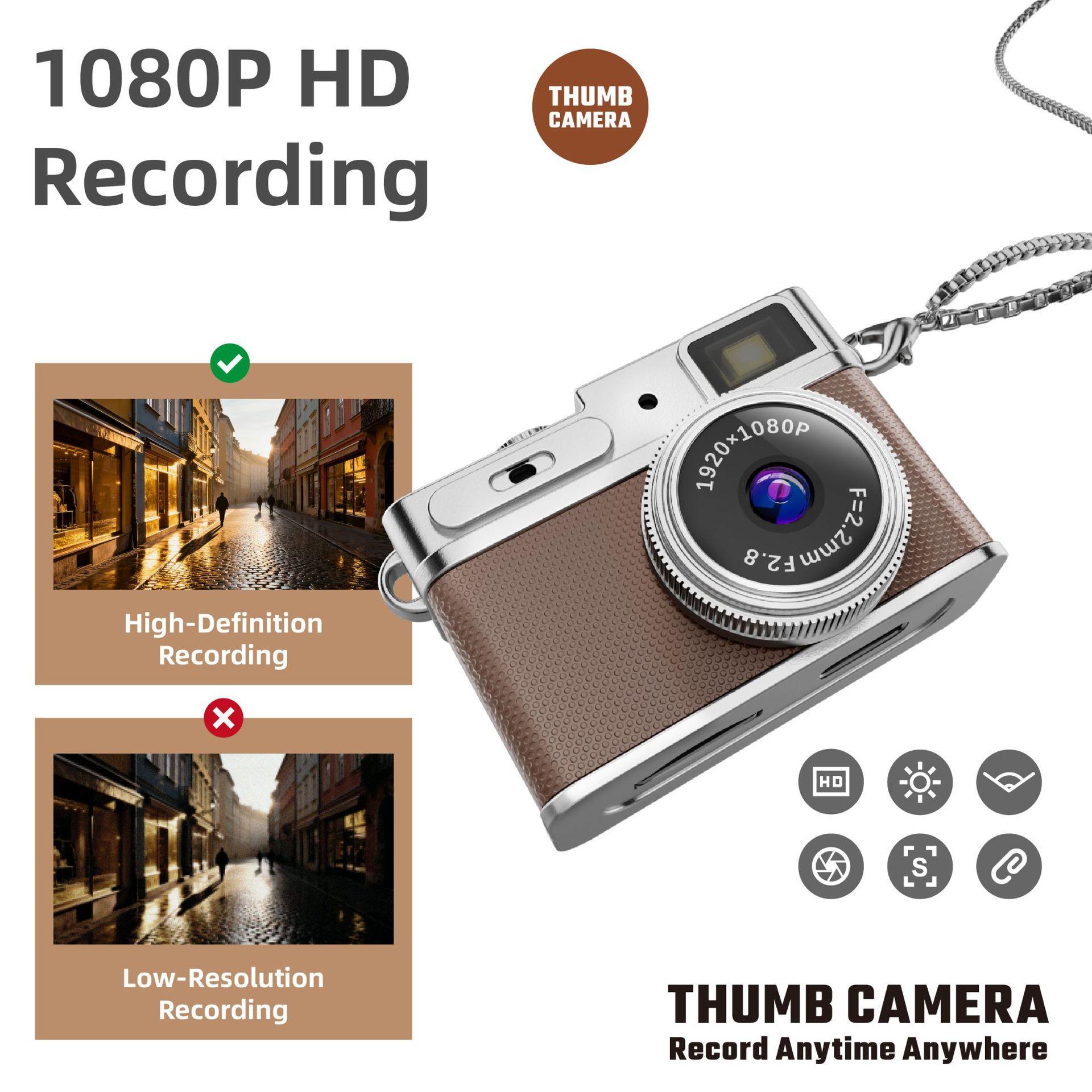 HD 1080P Retro Camera Keychain Mini Camera, 0.96 Inch HD Screen, Long Lasting Battery, Includes 8GB TF Memory Card