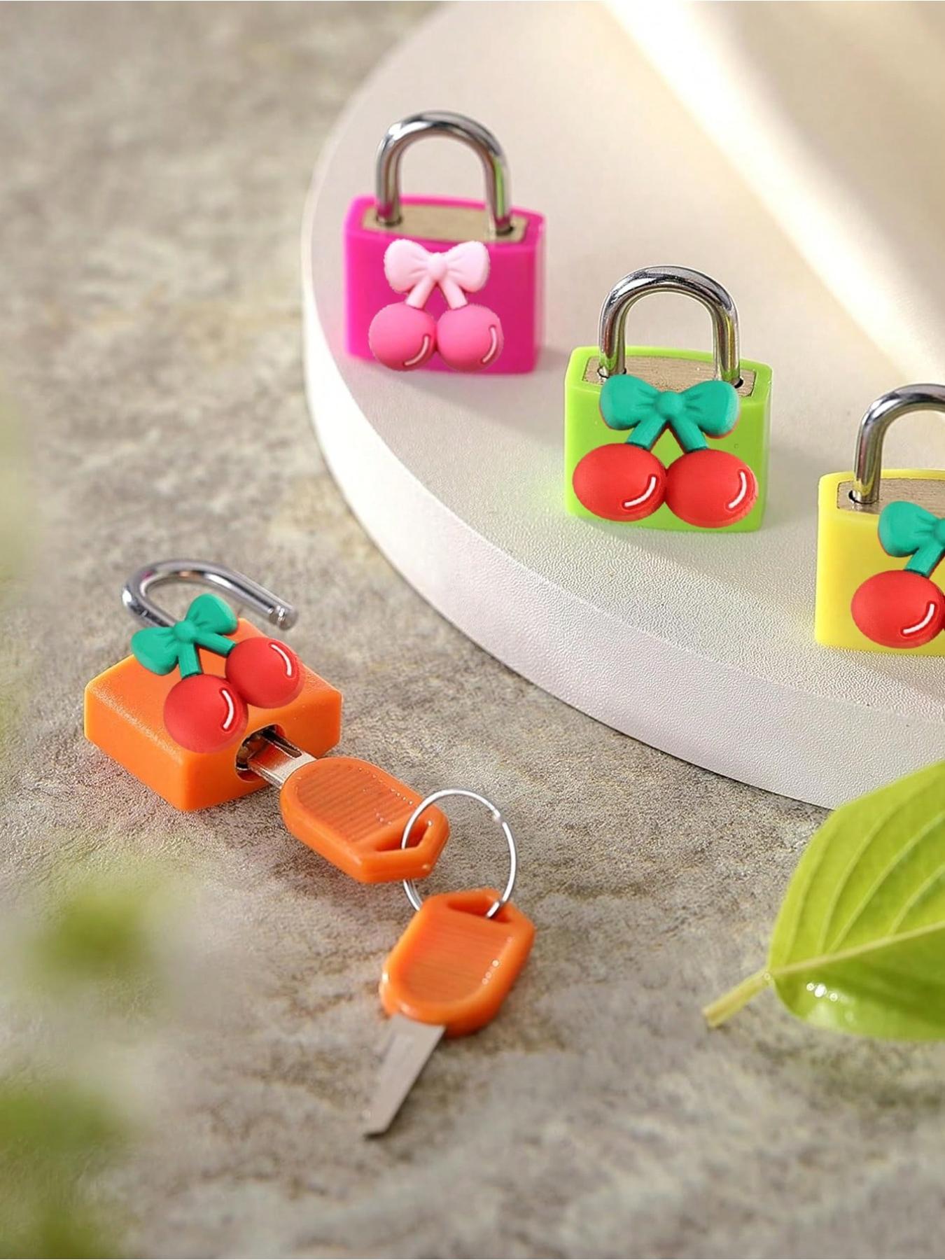 Luggage lock, small trolley suitcase padlock with key, copper core with sturdy plastic shell (cherry pattern for easy matching), compact and solid, mini suitcase padlock, travel bag metal key lock, durable brass lock core