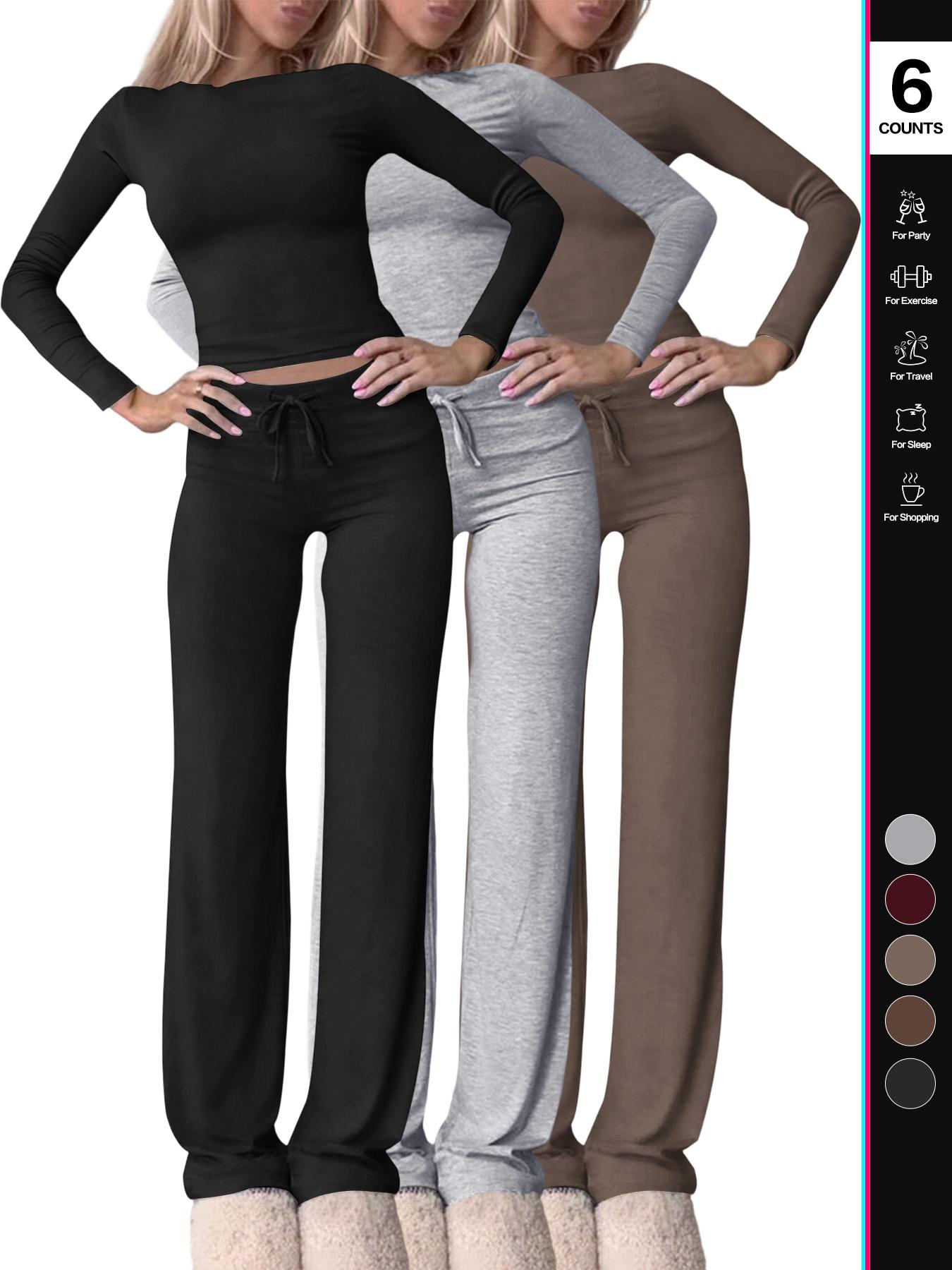 2026 Two Pieces Fall Women Clothes Y2K Sporty Casual Home Solid Color Fitted Long-Sleeved T-Shirt And Long Pants Set