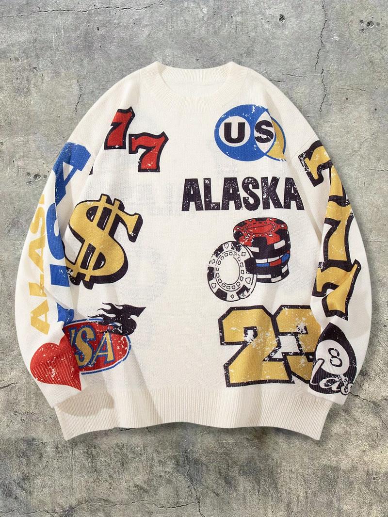 Men's Spring Autumn Winter New Fashion Bold Fun Knitted Sweater, Loose Long Sleeve Round Neck, Casual Style, Comfortable Fit