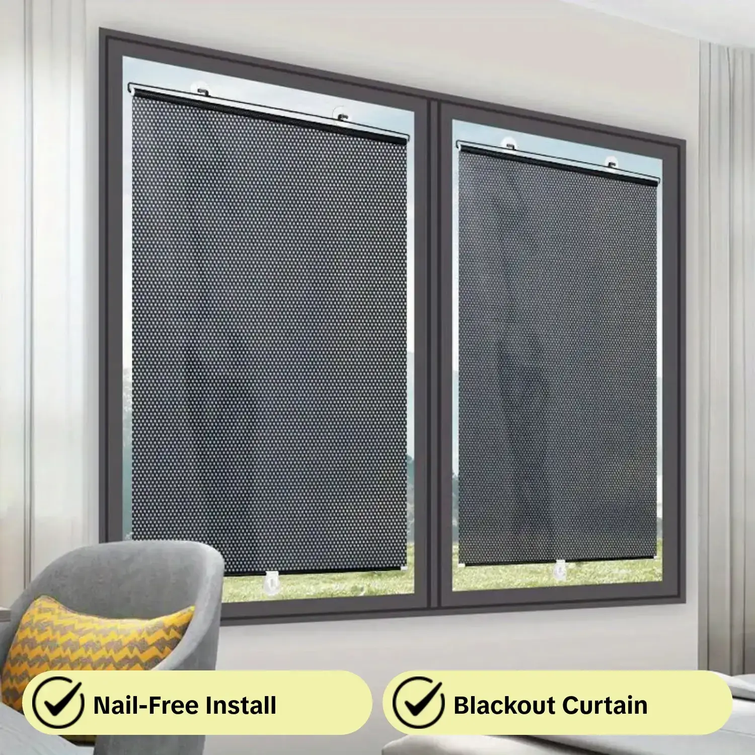 Universal Roller Blinds Suction Cup Sunshade Blackout Curtain Car Bedroom Kitchen Office Window Sun-shading Curtains Nail-free Blackout Window Cover Lazy Blinds No Drill