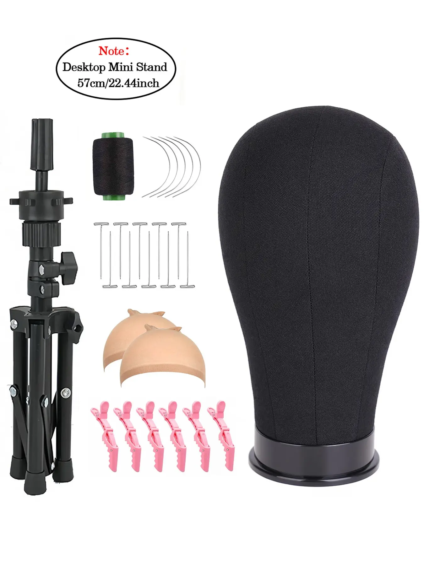 Professional Wig Making Kit with 22-Inch Black Canvas Wig Head and Adjustable Tripod Stand, Complete Set with T-Pins, C-Shaped Needles, Wig Caps and Hair Clips for Styling and Display