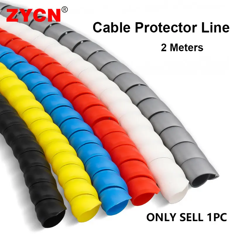 2m Spiral Cable Protector Line Management Tube, Inner Diameter 0.8cm,  Motorcycle Wire Protector, Pet Bite Proof, Anti-Tangle, Multi-Color Options,Flame Retardant