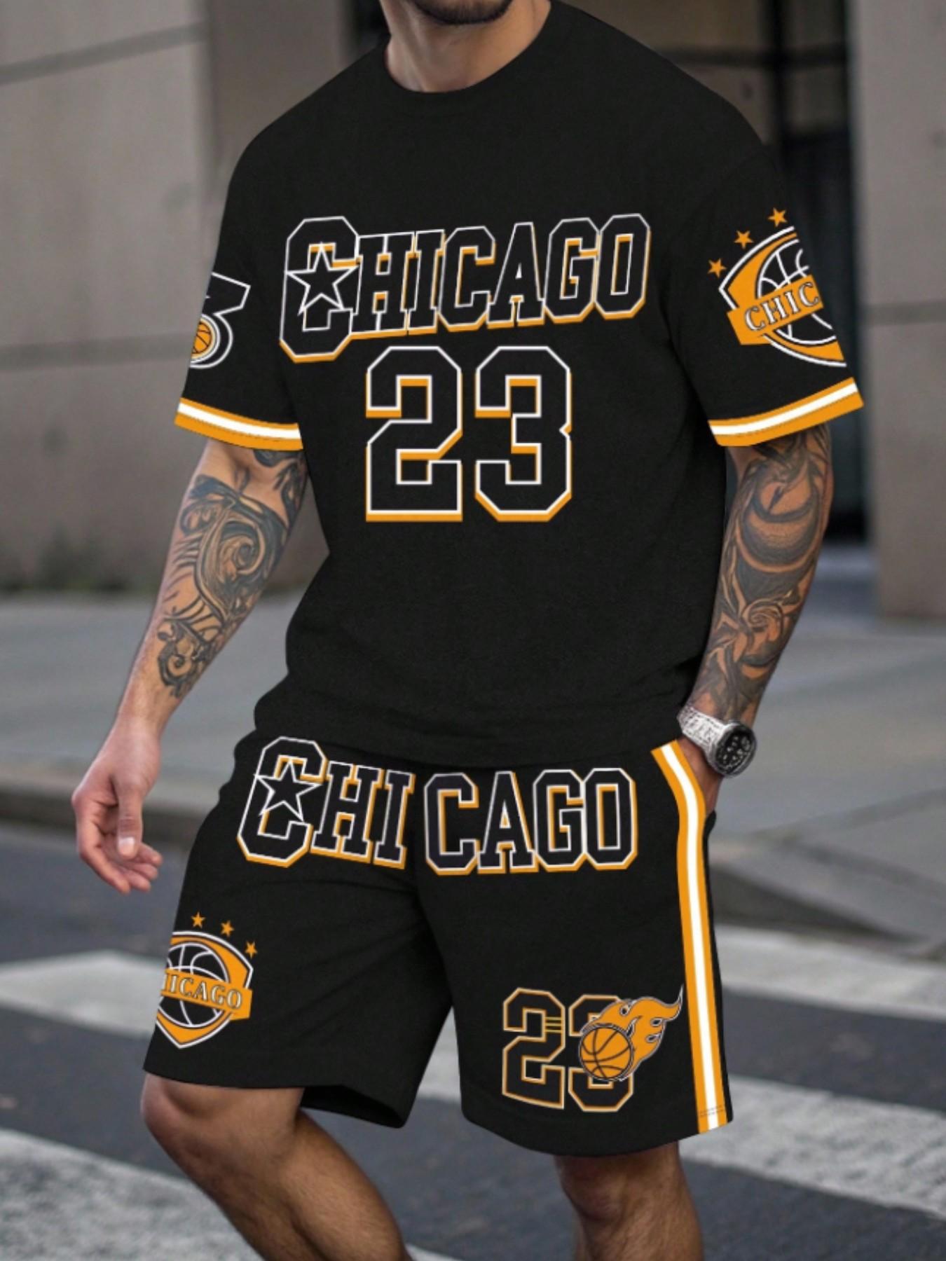 Men's Street College Basketball Jersey Set, Chicago Fire 23 Number 3D Print Two-Piece Basketball Shirt, Casual Fitted All over Print Sportswear Clothing