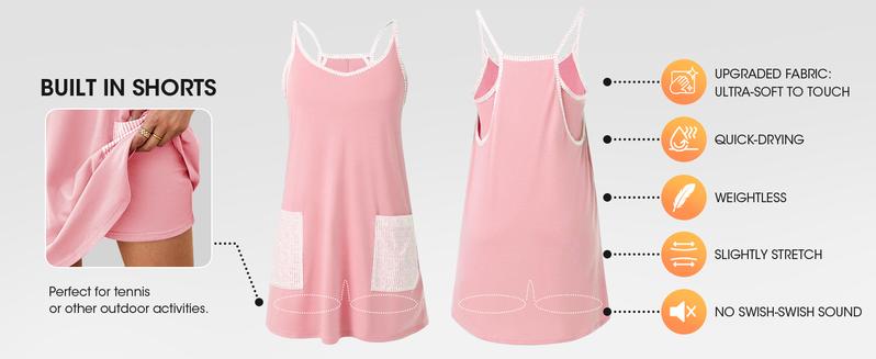 Tankaneo Womens Tennis Athletic Dress Mini Romper Dress with Built in Shorts Summer Vacation Outfits