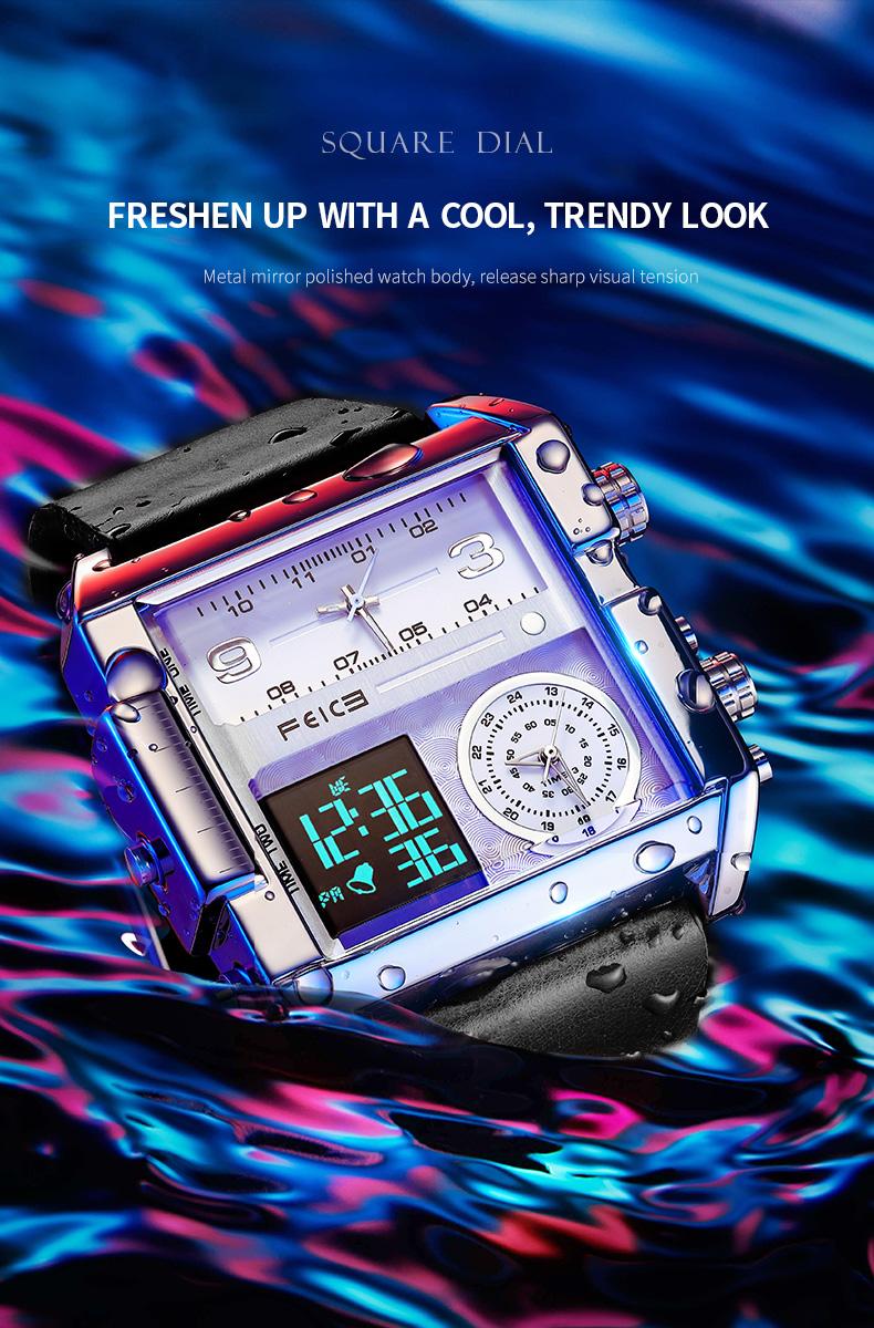 FEICE Large Dial Square Men's Watch Multifunction Chronograph Luminous Waterproof High-Quality Versatile Fashion Silver Luxury Timepiece Time Style FEICE Large Dial Square Men's Watch Multifunction Chronograph Luminous Waterproof High-Quality Versatile Fashion Silver Luxury Timepiece Time Style