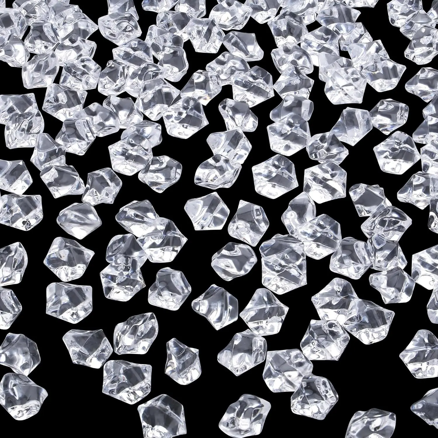 500pcs Clear Fake Ice Cubes Acrylic Crushed Rocks Plastic Diamonds Gems, Vase Fillers for Fish Tank Aquarium Decorations, DIY Craft Accessories for Dinning Table Centerpiece Wedding Birthday Party