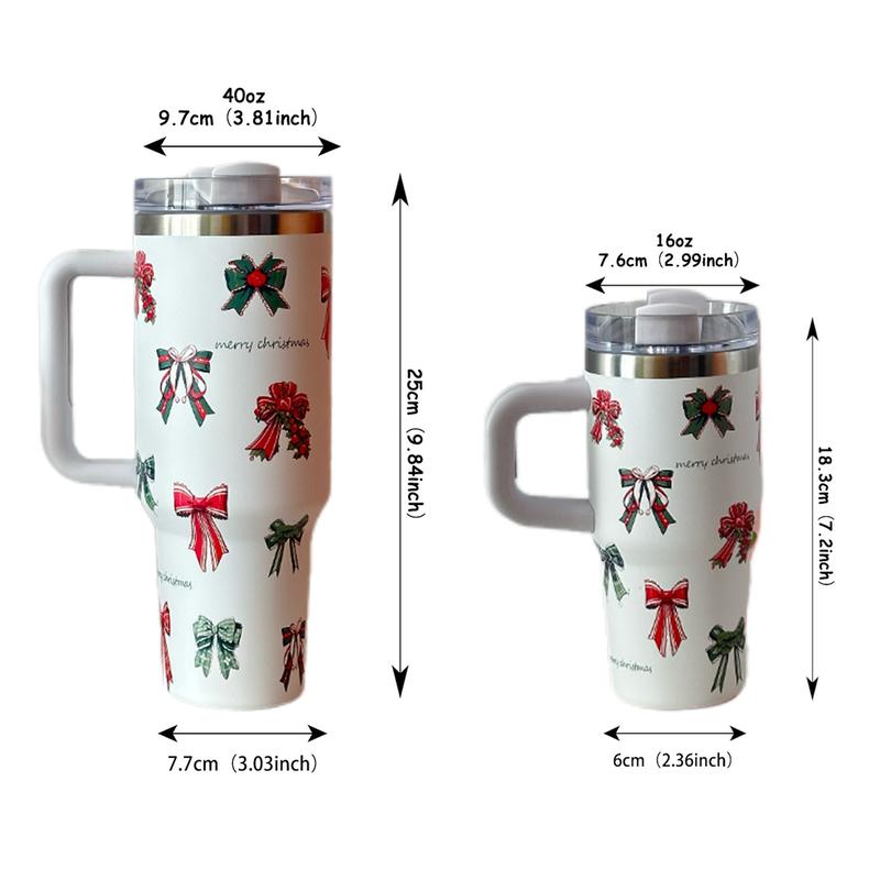 Christmas Bow Element Cup, Large Capacity Car Mug with Handle, Stainless Steel Insulated Travel Cup, Vacuum Insulated Tumbler, Coffee Cup for School Office Outdoor Gym Home