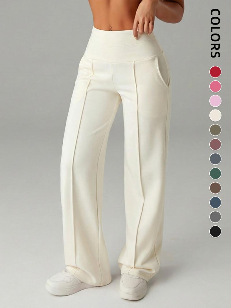 Women's High Waisted Side Pocket Joggers, Casual Sporty Yoga Pants, Loose Fit Elastic Waist, All Seasons Long Regular Leggings