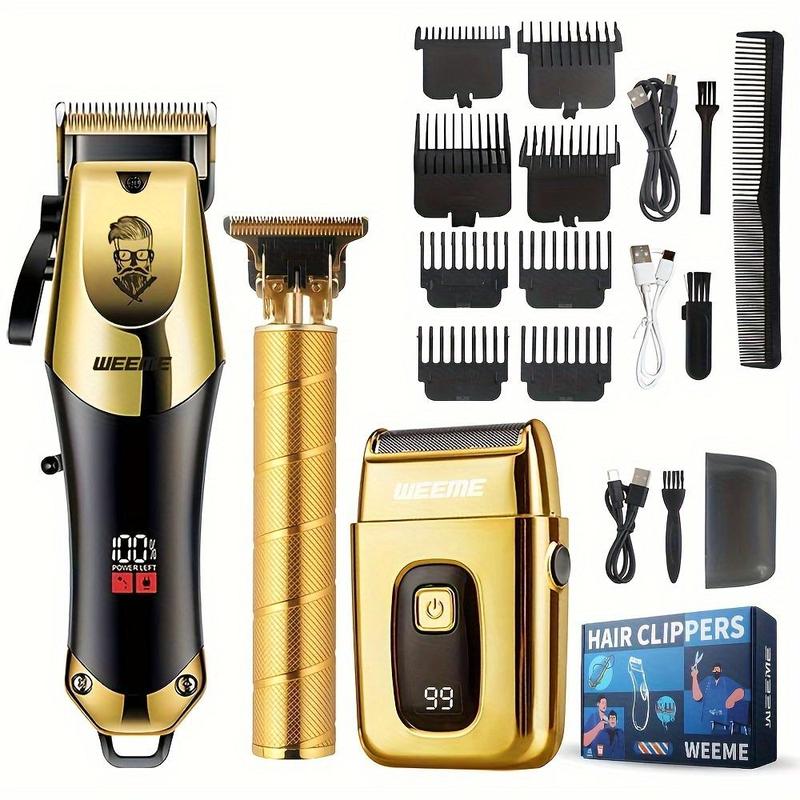 3-Piece Professional Blonde Hair Clipper & Trimmer Kit for Men - USB-Rechargeable Barber Set Featuring LCD Display, Adjustable Blade Hair Clippers, and Professional Men's Trimmer 3-Piece Professional Blonde Hair Clipper & Trimmer Kit for Men - USB-Rechargeable Barber Set Featuring LCD Display, Adjustable Blade Hair Clippers, and Professional Men's Trimmer