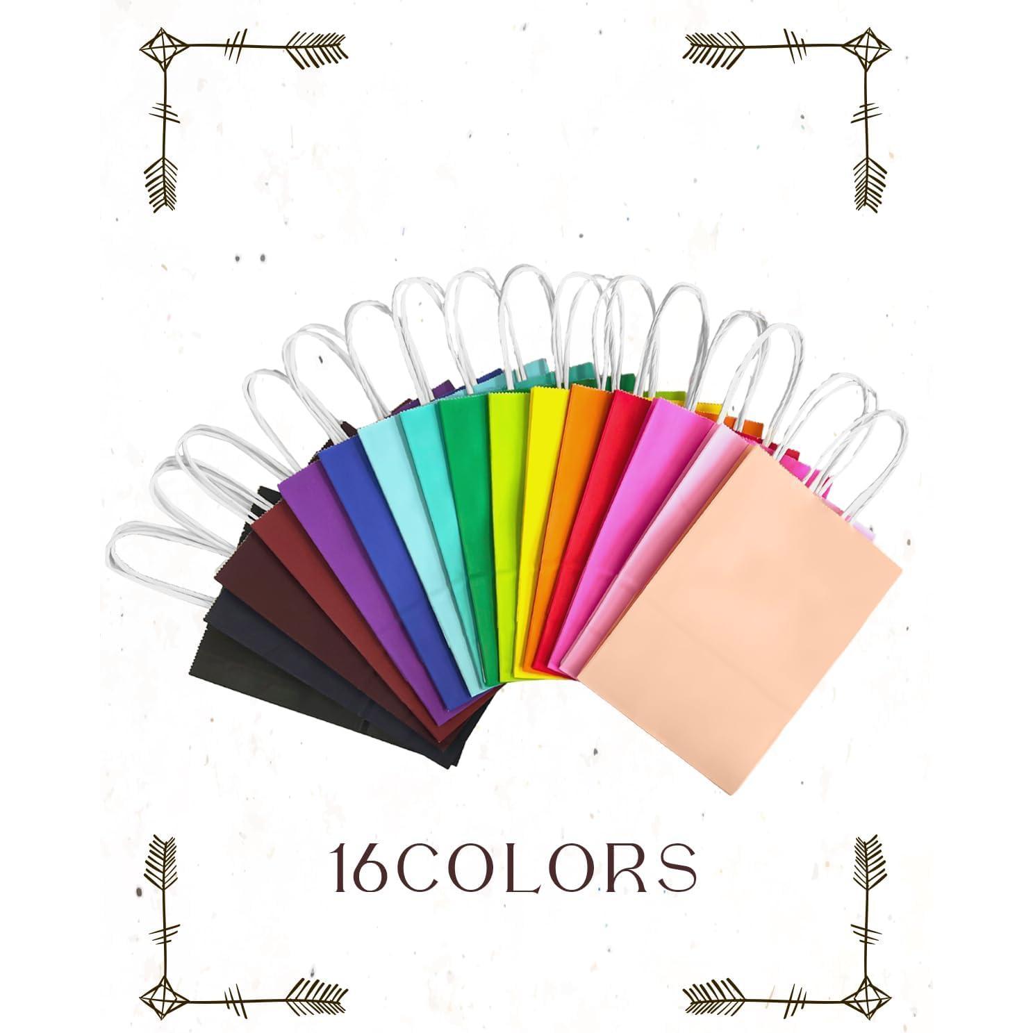 32 count Paper  Bags with Handles 16 Different Senior Color Bags Multiple Uses(8.3"x6"x3.15", Small Size)