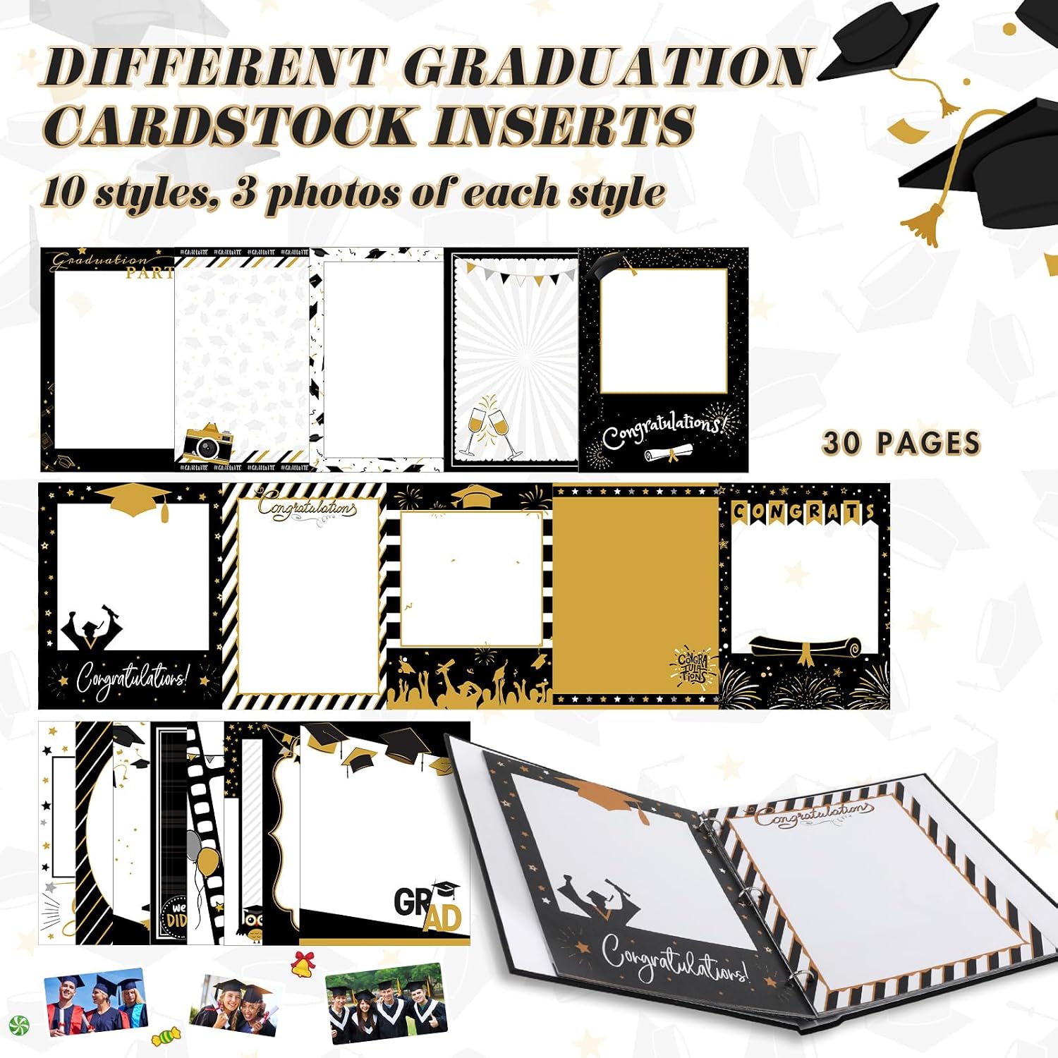 Graduation Scrapbook Kit A4 Photo Album 60 Pages Removable DIY Memory Scrap Book Grad Picture Album with Stickers Holds 4x6 5x7 8x10 Pictures for Grad Class of 2026 Graduation Gifts(Classic)
