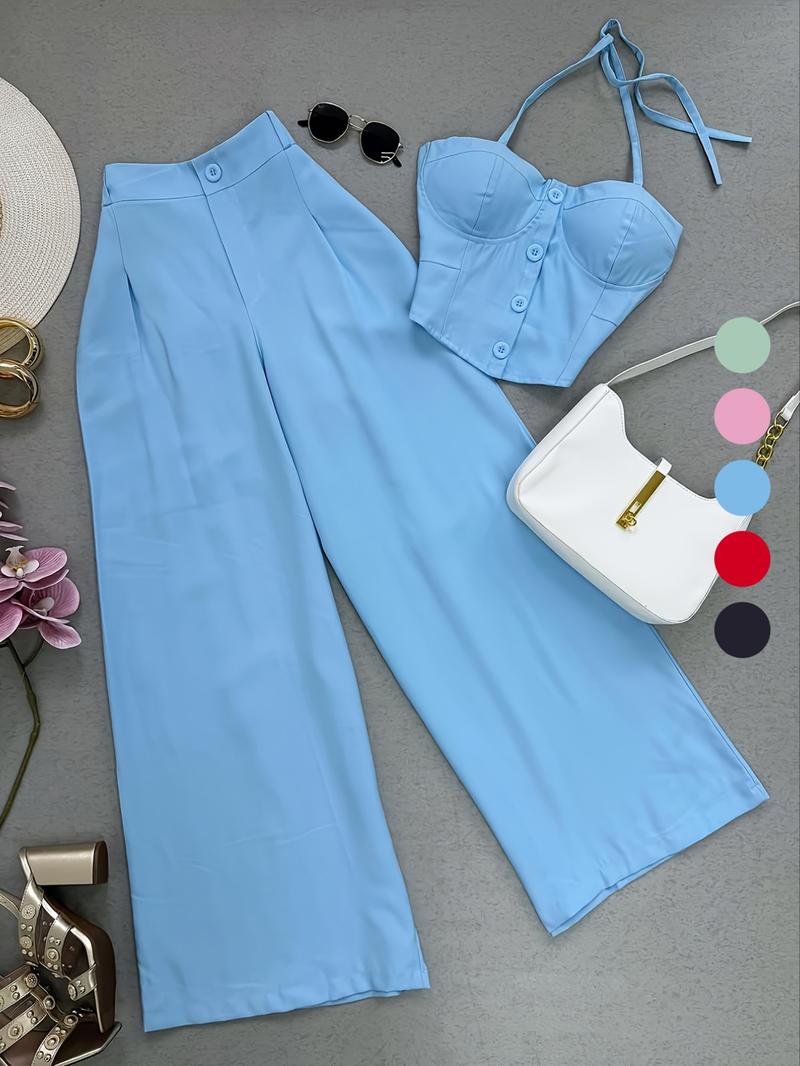 Spring Summer New Women's Fashion Solid Color Two-Piece Set Vest Long Pants, Casual Stylish, Perfect for Daily Wear