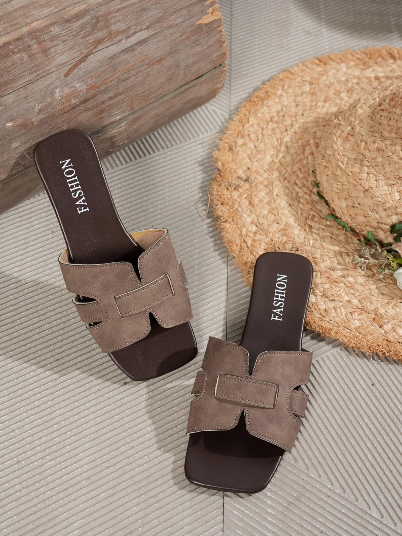 Women's Retro Textured French Flat Sandals, Hollow Out Strap Design, Square Toe, Anti-Slip Sole, Comfortable, Multi-Scene Wear