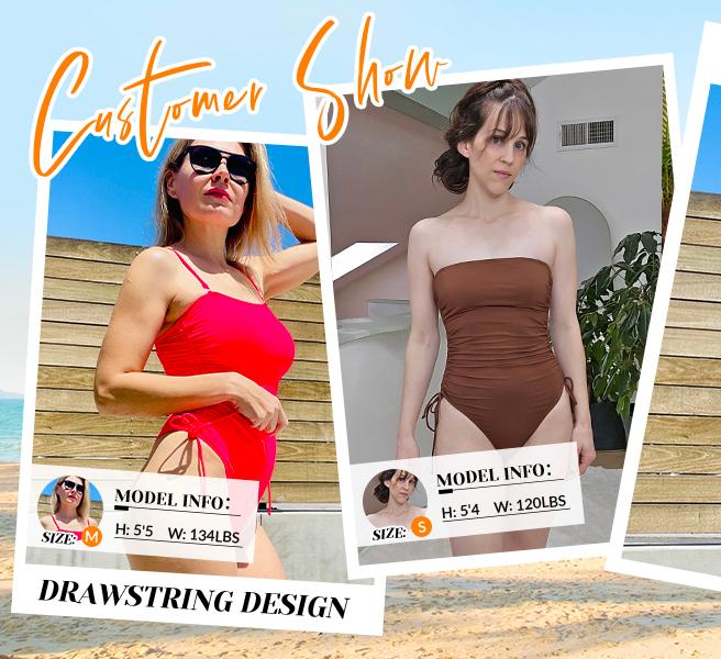 Yonique Women Strapless Tummy Control One Piece Swimsuit Bandeau Bathing Suit Cheeky Swimwear