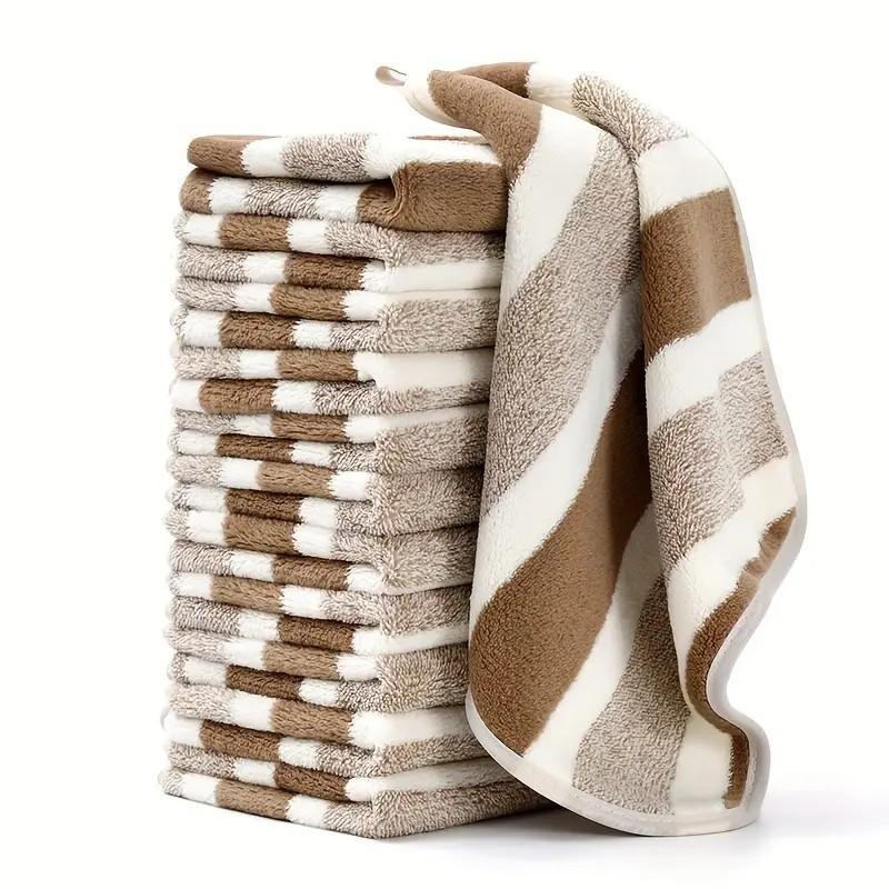 12pcs Coral Fleece Striped washcloth Set, Ultra Soft, High Absorbency, No Shedding, Bathroom Towels, Durable, Home Use, School, Beauty Salon