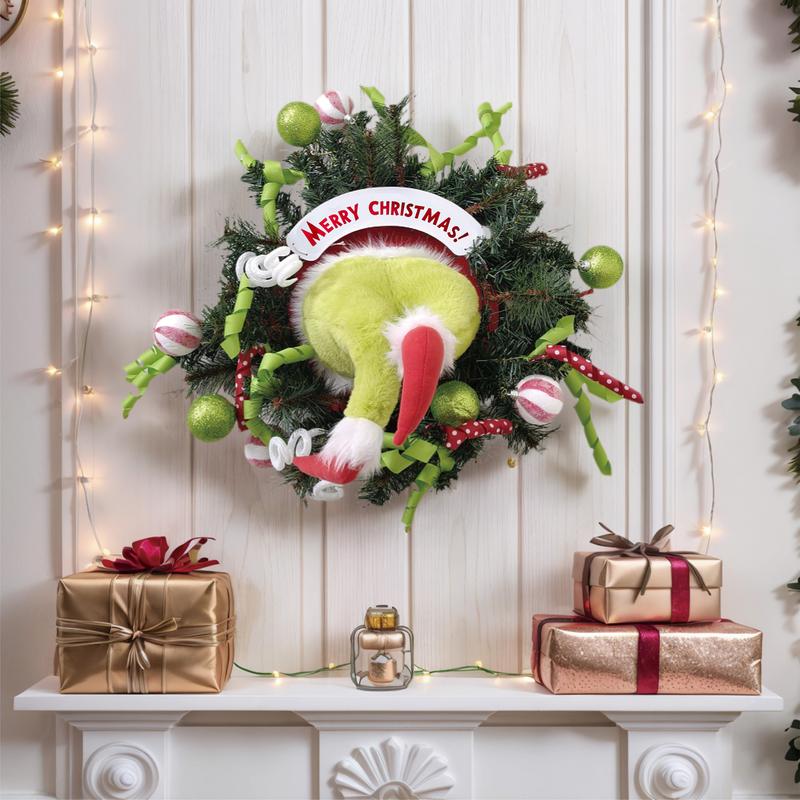 AlanoRoots Funny Green Monster Christmas Wreath – Naughty Holiday Door Decor with Fluffy Legs, Whimsical Butt Design for Home, Office or Party – Viral TikTok Xmas Decoration Idea! Artificial Hanging Diy Ornament christmas tree lights