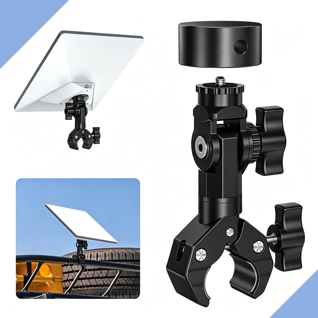 Starlink Mini Clamp Mount, Adjustable Pole & Roof Rack Bracket with 1/4" Screw, Portable Mount Holder for RV, Truck, Camping & Outdoor Use