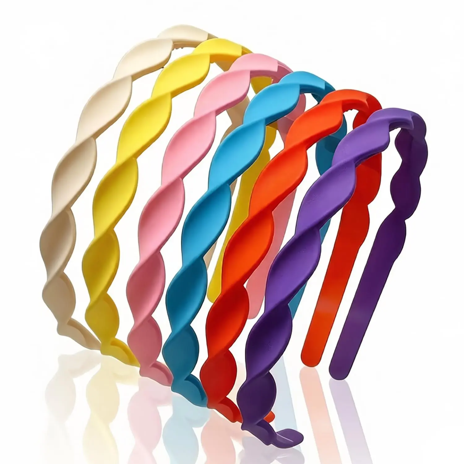 6 count Wavy Colorful Plastic Headbands for Girls Women, Thin Design Hairband with Inner  Multicolor