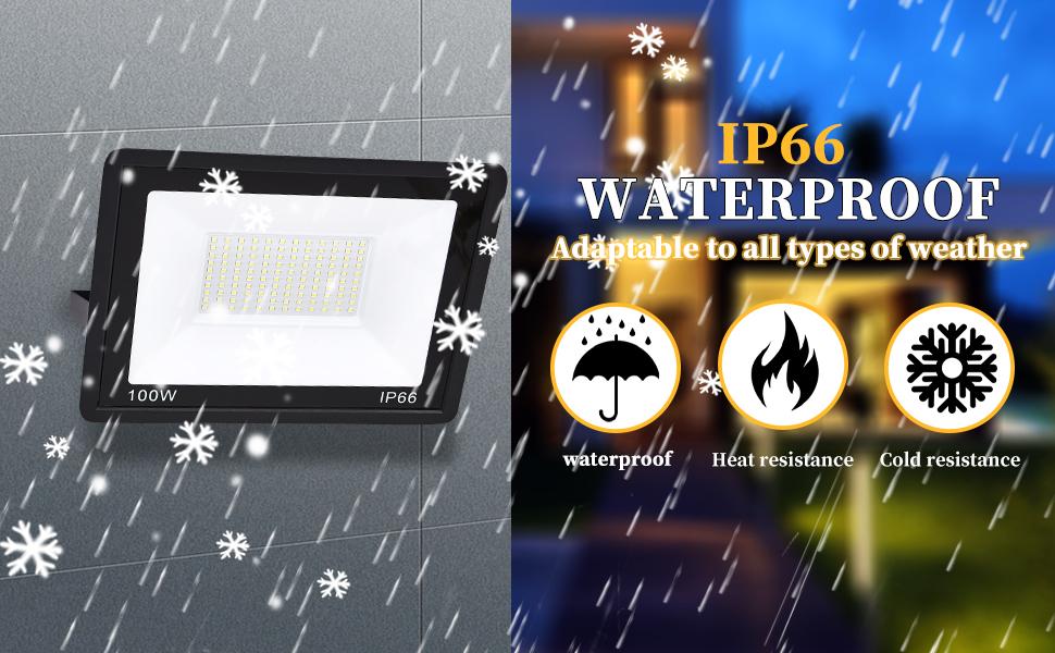 100W LED Flood Light Outdoor 10000LM Super Bright Security Light IP66 Waterproof 6500K Daylight White Exterior Light for Basketball Court Stadium Playground High Lumen Energy Efficient Long Service Time