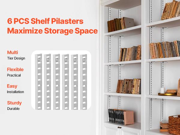 VEVOR Shelf Pilaster, 36.3-inch 6 Pack, Adjustable Shelf Brackets Steel Mortise Mount Pilaster Strip Standards with 24 Screws, Suitable for Wall Shelving System Cabinet Closet Organization