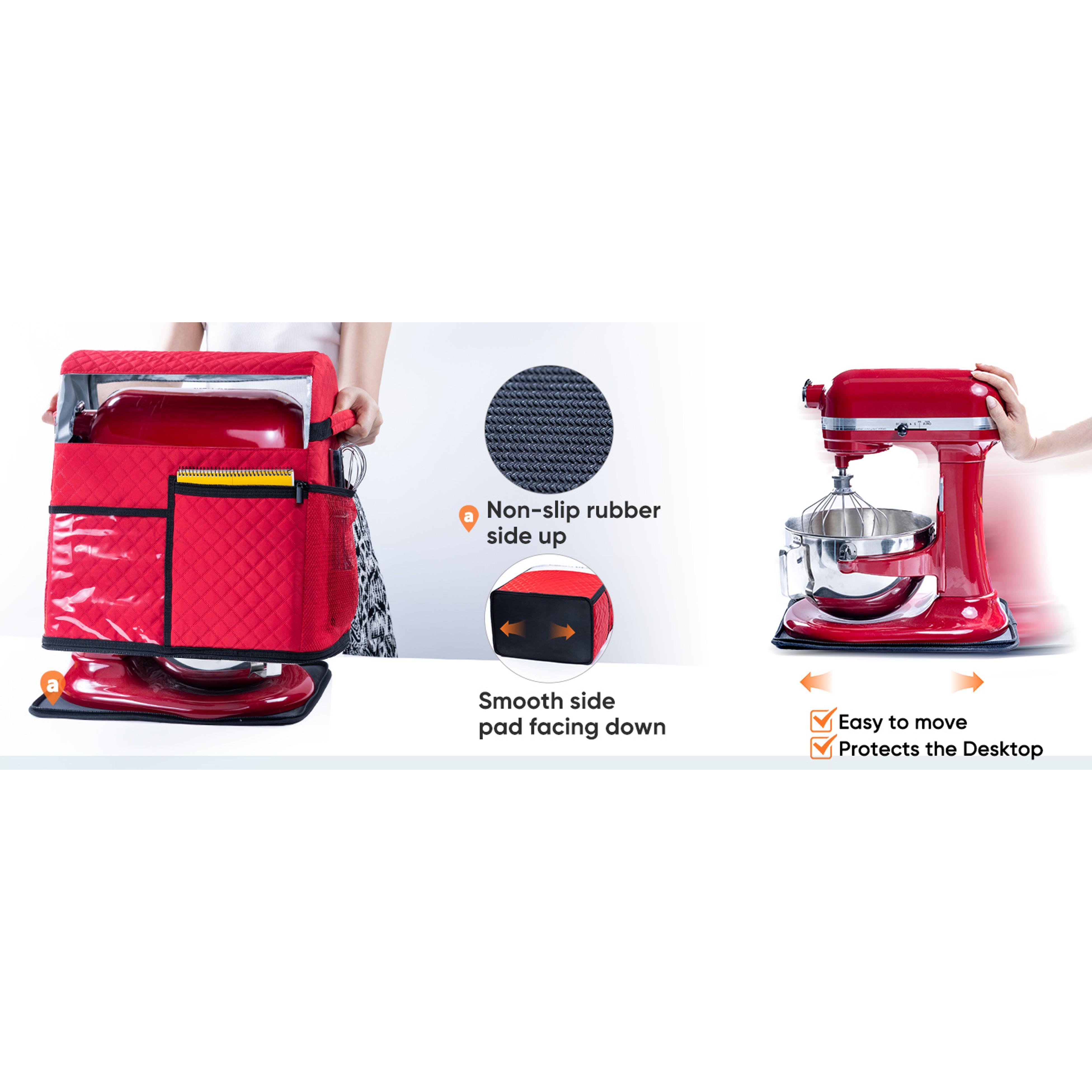 Stand Mixer Cover with Detachable Appliance Sliders Base Compatible with KitchenAid Mixer-Storage Bag for 6/7/8 Quart with Pockets for Kitchen Aid Accessories and Attachments