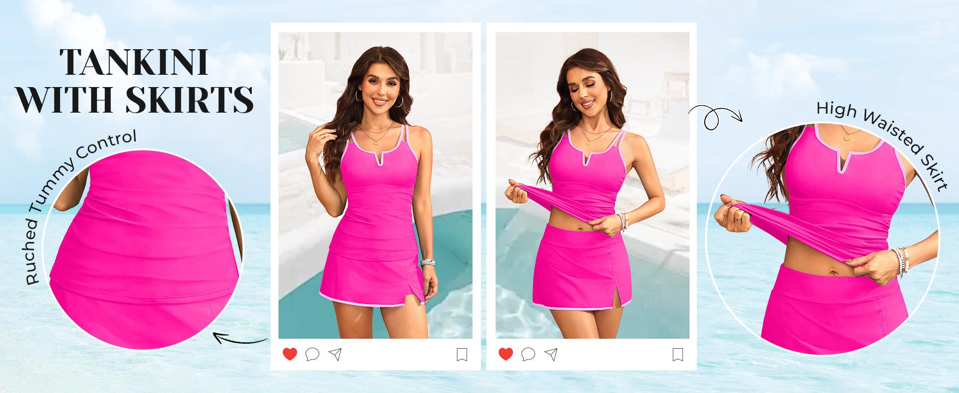 Tempt Me Women Tankini Swimsuits with Skirt - Two Piece Bathing Suits with Pockets Tummy Control V-Wire Swimwear