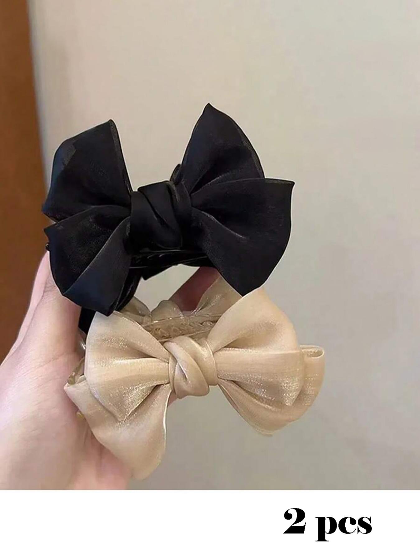 2Pcs Bow-Adorned Hair Claw Clip: Non-Slip Design, Suitable For Ponytails, Perfectly Matching Bun Hairstyles - An Ideal Choice For Women And Girls, Hair Clips, Hair Accessories, Claw Clips, Hair Clip Set