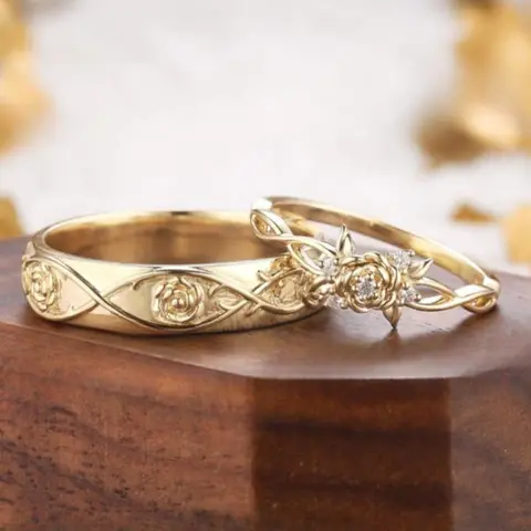 2-Piece Luxury Rose Golden Wedding Ring Set - Micro Paved  Engagement & Wedding Rings for Women - Perfect for Anniversaries, Birthday Gifts, Parties, Evening Events & Vacation Style