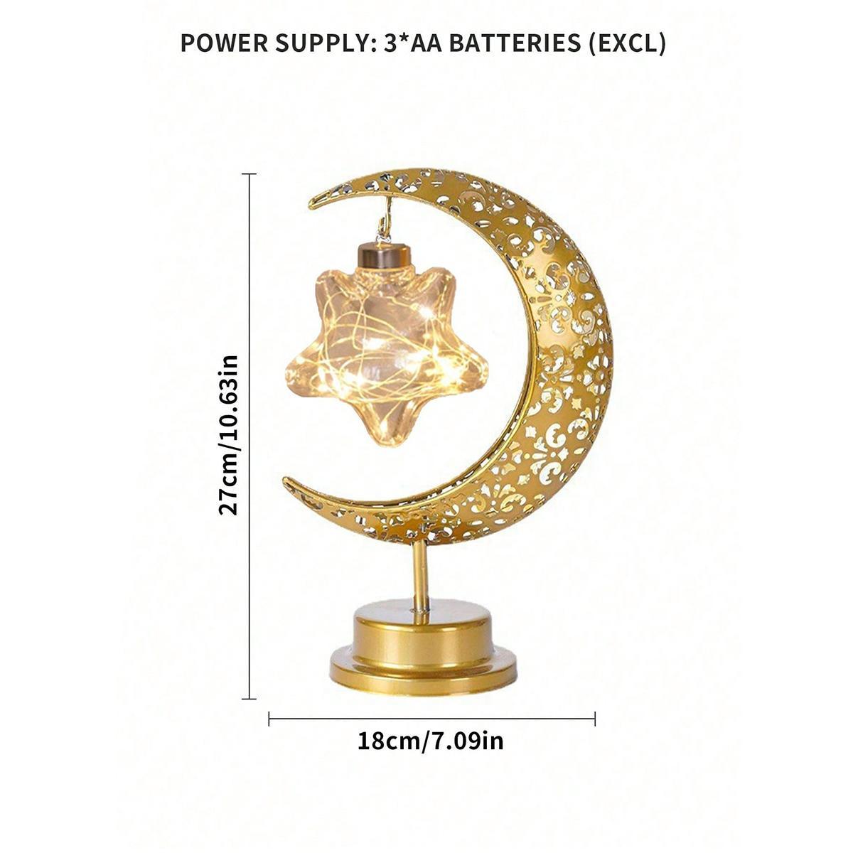 LED Iron Moon & Star Night Light, Ramadan Festival Decoration Bedroom Table Lamp, Atmosphere Light, Home Cozy Decor, Mood Decorative Lights, Starry Night Light