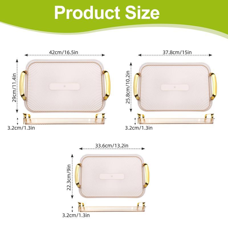 3 Pack Serving Tray with Handles, Stackable Reusable Trays for Serving Food, Plastic Serving Platters for Party, Charcuterie, Fruit, Appetizer