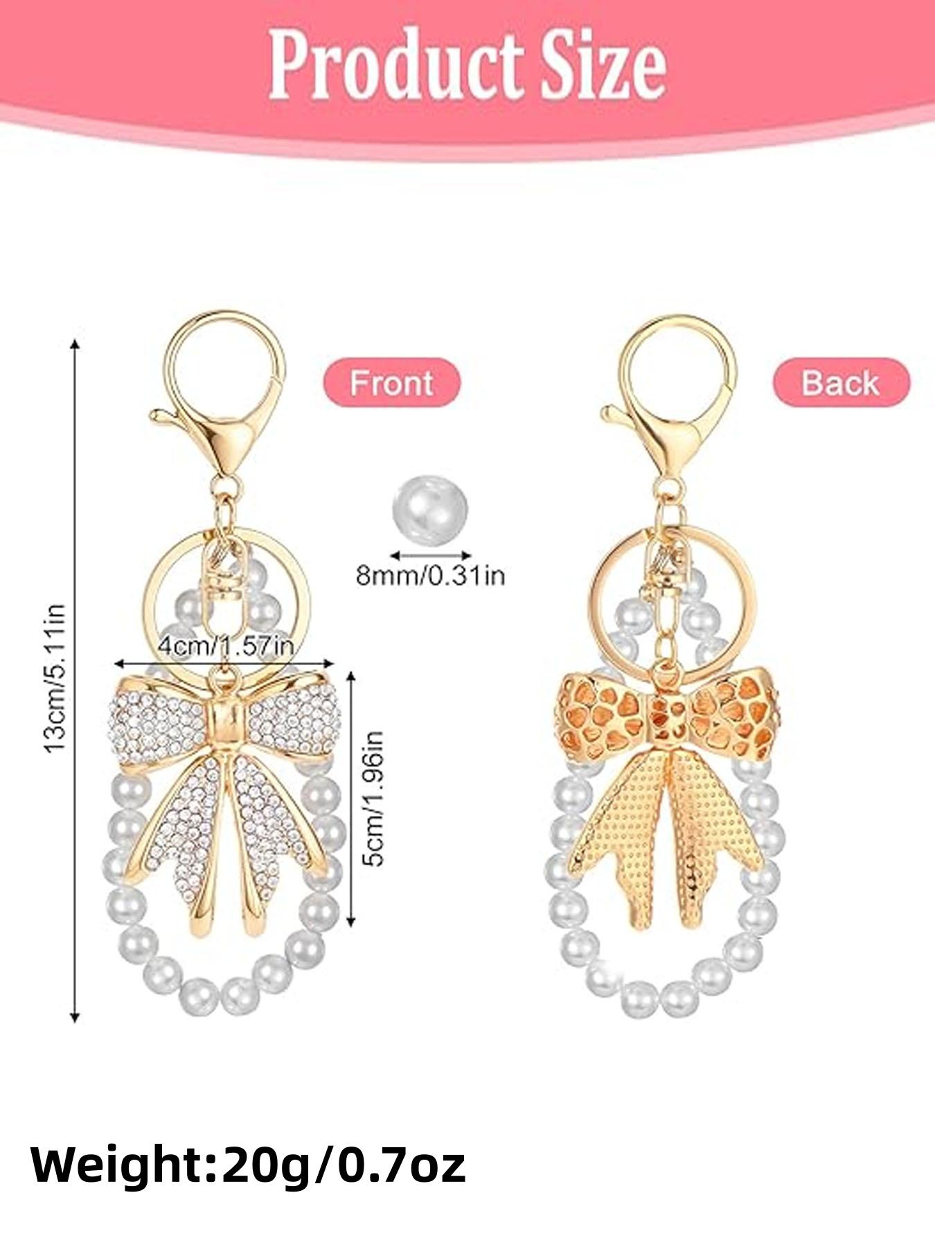 Women's Bow Keychain Rhinestone Imitation Pearl Chain Shiny Wallet Charm Bag Handbag Accessories Elegant Design Keychain Bag Pendant Trendy Cute Keychain Bling Bling Keychain For Bags Keychain For Purse Cute Keychain Accessory