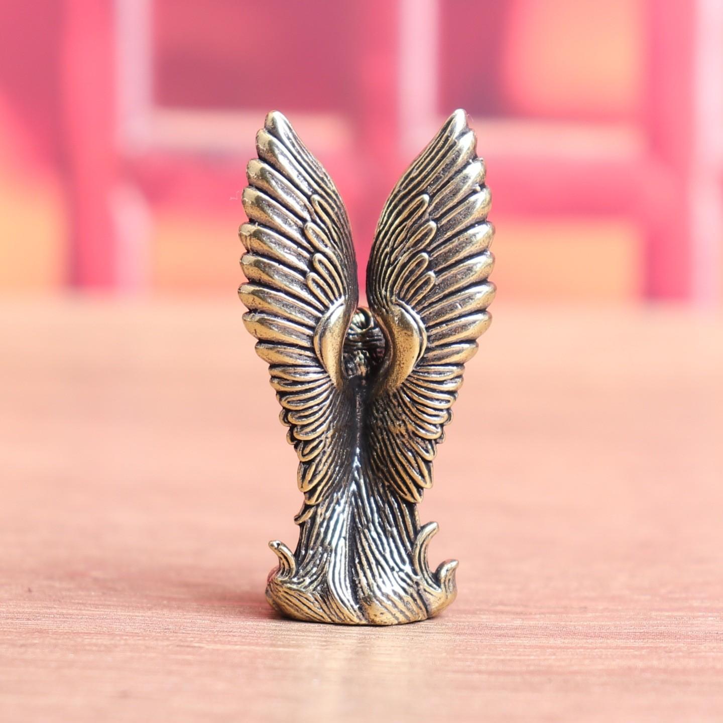 Pure Brass Goddess Angel Guardian Antique Home Decor, Retro Style Desktop Tea Pet Sculpture, Love God Desk Ornament, Girlfriend Gift (4.9cm*2cm)