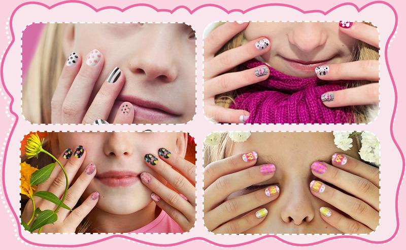 288PCS kids False Nail, Press on Pre-glue Full Cover Candy Pattern Short False Nail Kits with 48PCS Nail Adhesive Tabs, Valentine's Day Lovely Gift for Kids Little Girls Nail Art Decoration