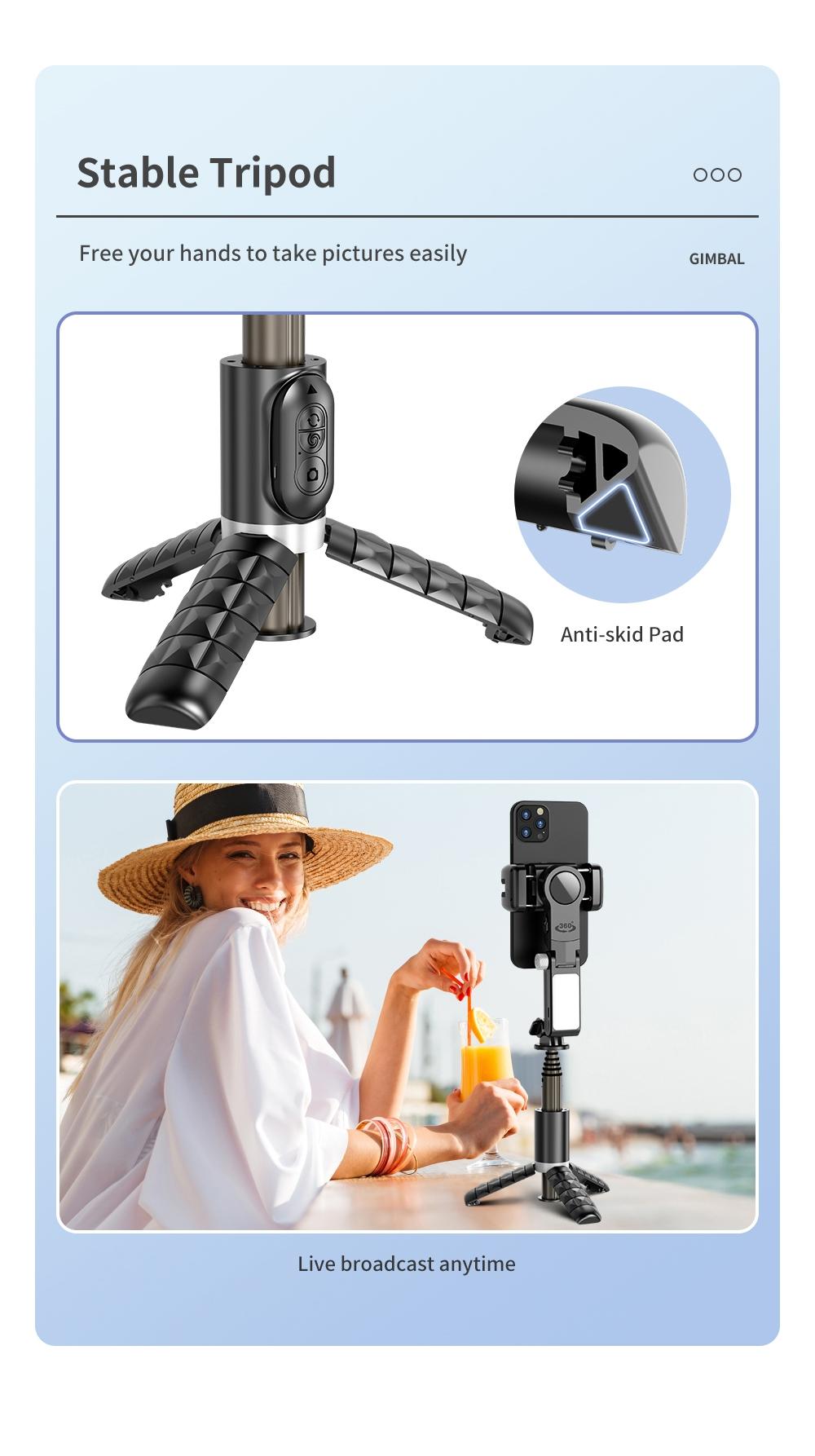 Selfie Q18 with 2D Gimbal and Tripod, Remote LED Light, Anti-Shake and Face Recognition for Perfect Photos, Smartphone Vlogging Kit