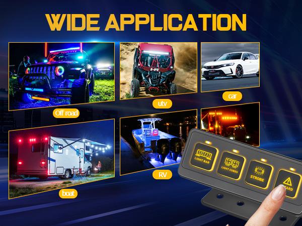 4 Button Wireless ON/ OFF Switch Multi-Function Remote Control Off Road Pods Light Bar Flash Mode Auxiliary Car Swtich Panel Relay Fuse Circuit Control Box for Off-Road Pickup Truck Jeep UTV ATV RV Marine Boat work light pod Switchboard Installation